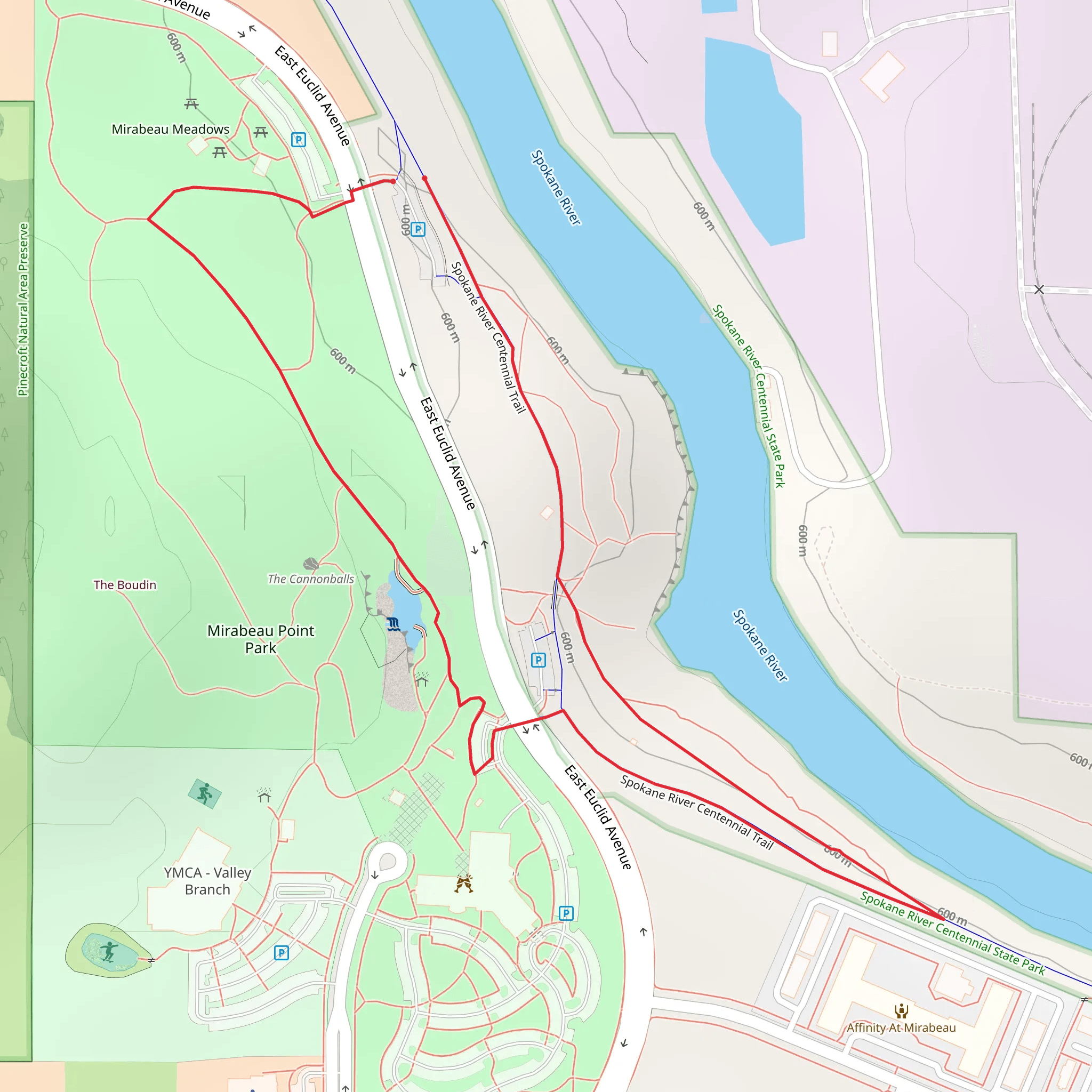 Mirabeau Pond and Spokane River Centennial Trail mobile static map