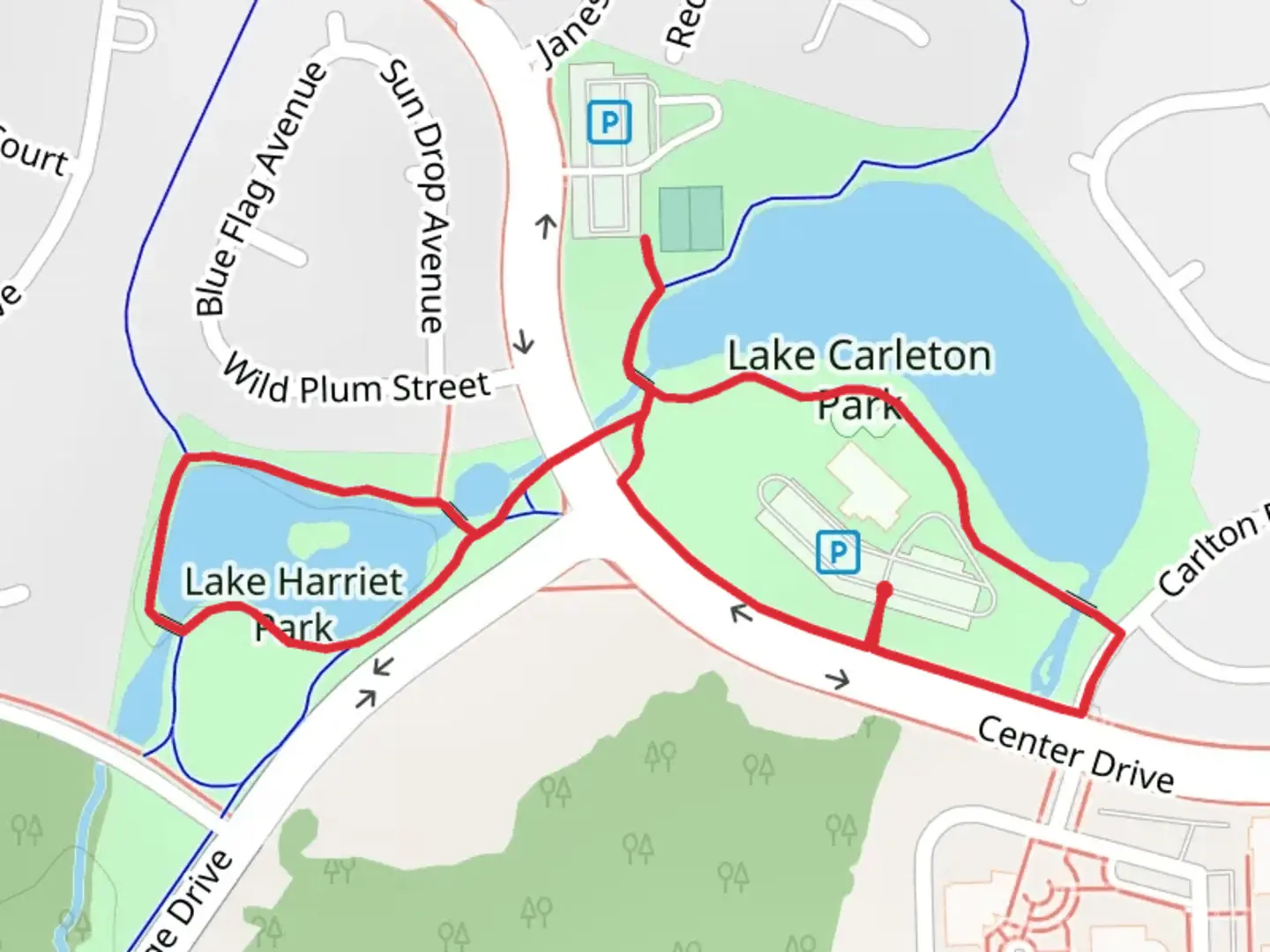 An image depicting the trail Lake Harriet Park Loop and its surrounding area.