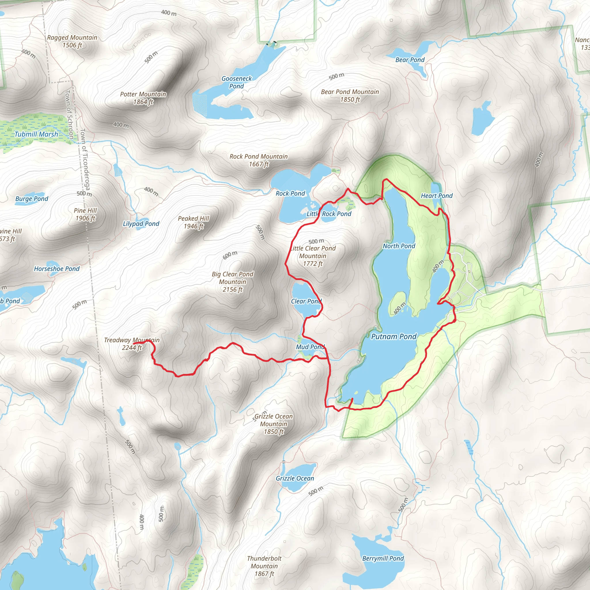 Treadway Mountain and Heart Pond Loop Trail mobile static map