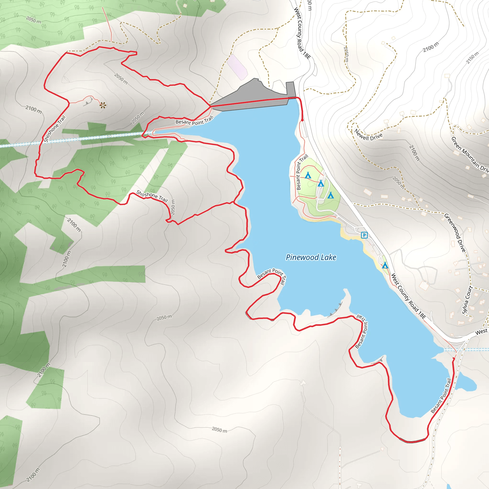 Pinewood Lake West Shore Loop mobile static map