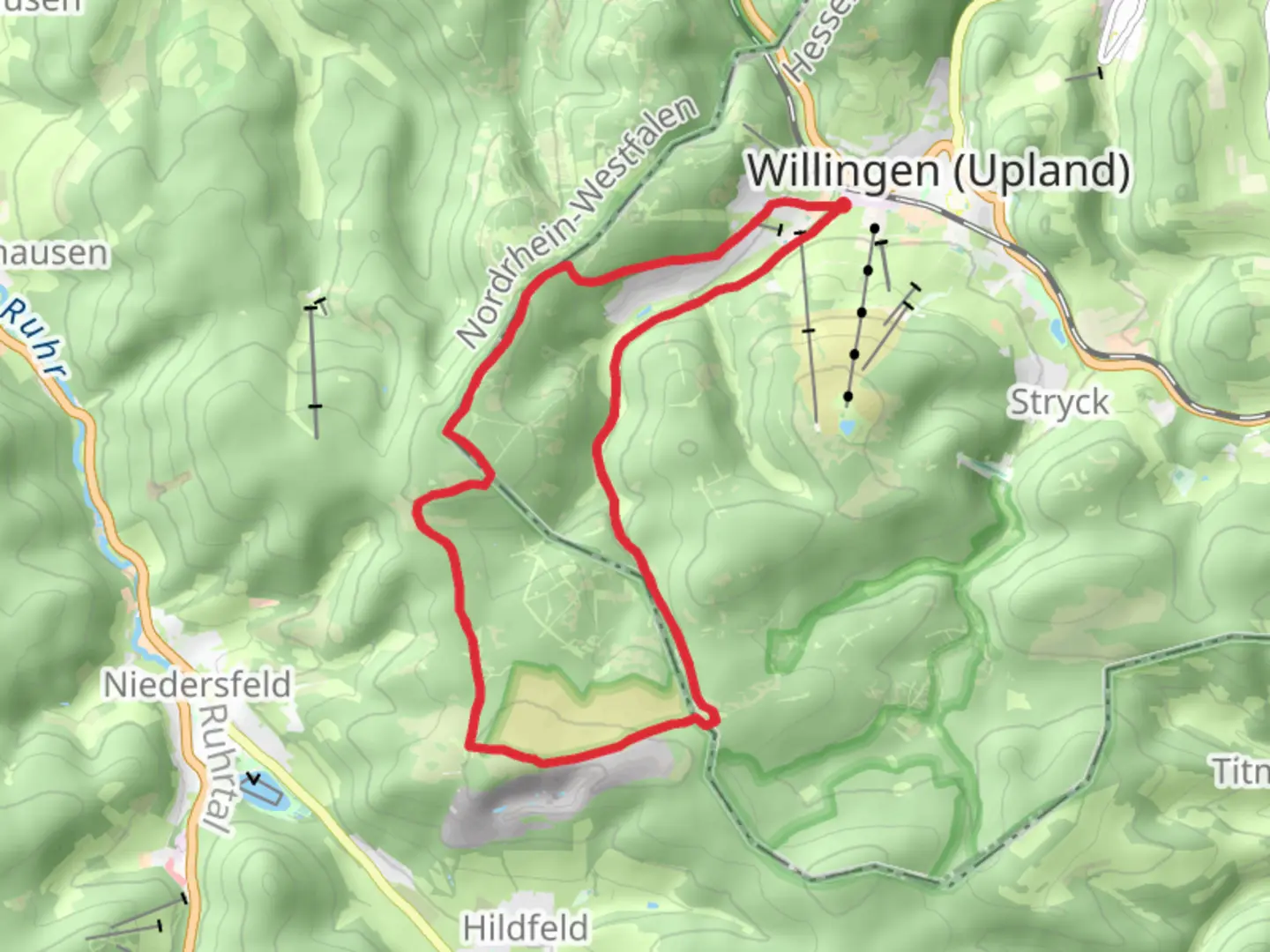 An image depicting the trail Willingen and Naturschutzgebiet Neuer Hagen Loop and its surrounding area.