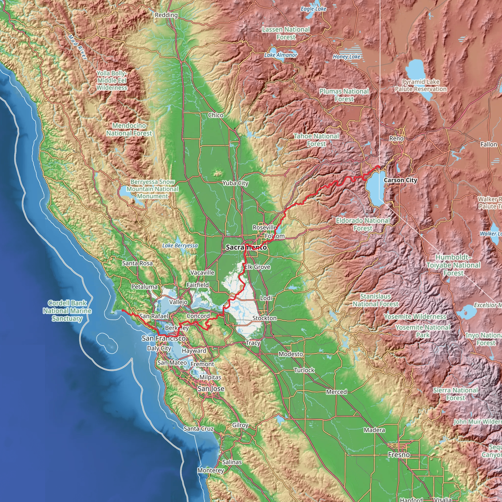 American Discovery Trail - California mobile static map