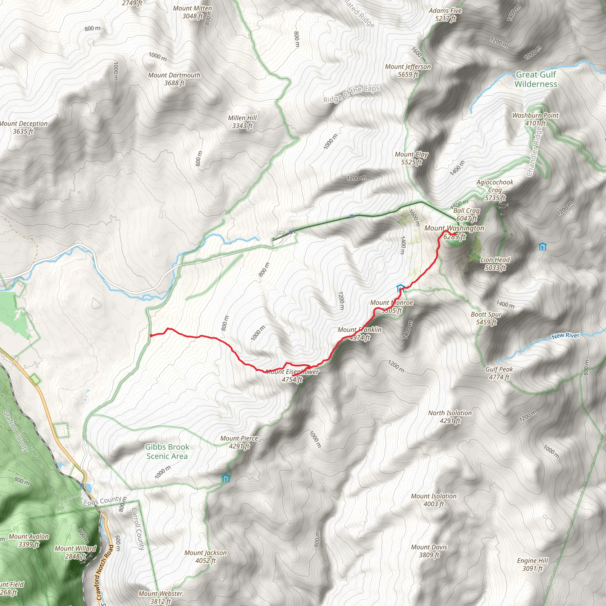 Mount Washington Summit via Mount Clinton Road mobile static map