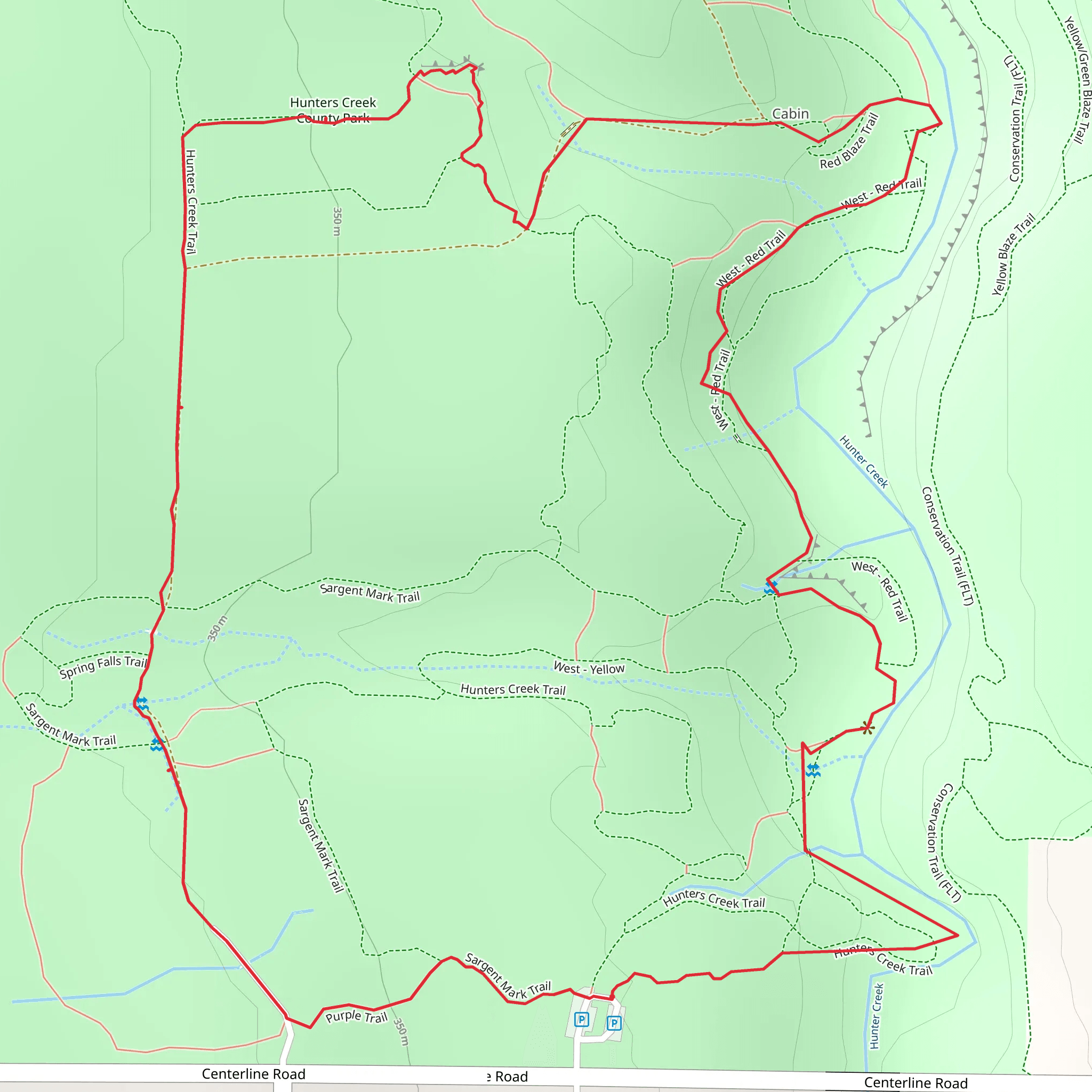 Hunters Creek and Spring Falls - Pink Trail Loop mobile static map