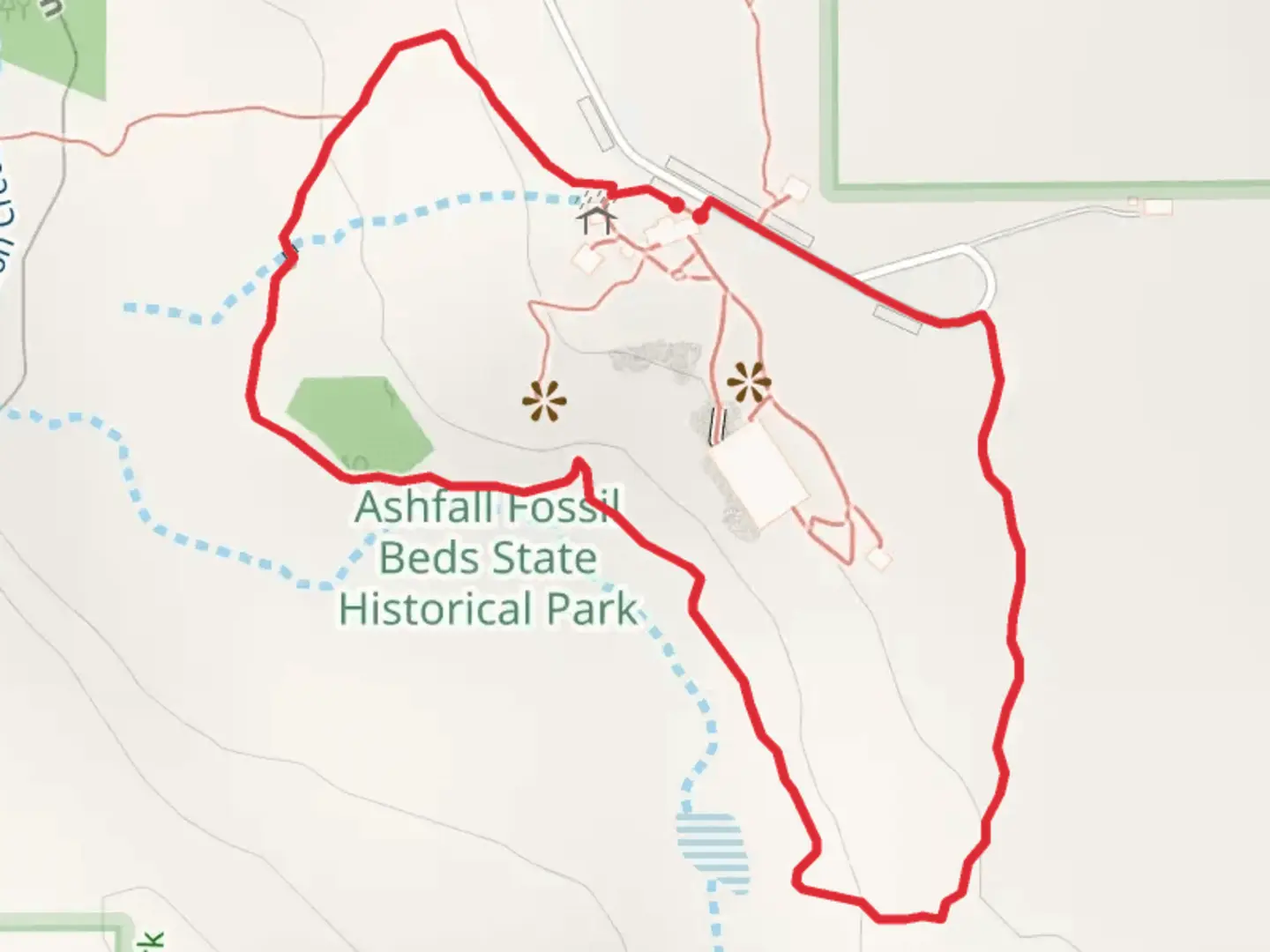 An image depicting the trail Ashfall Fossil Beds State Historical Park Loop and its surrounding area.