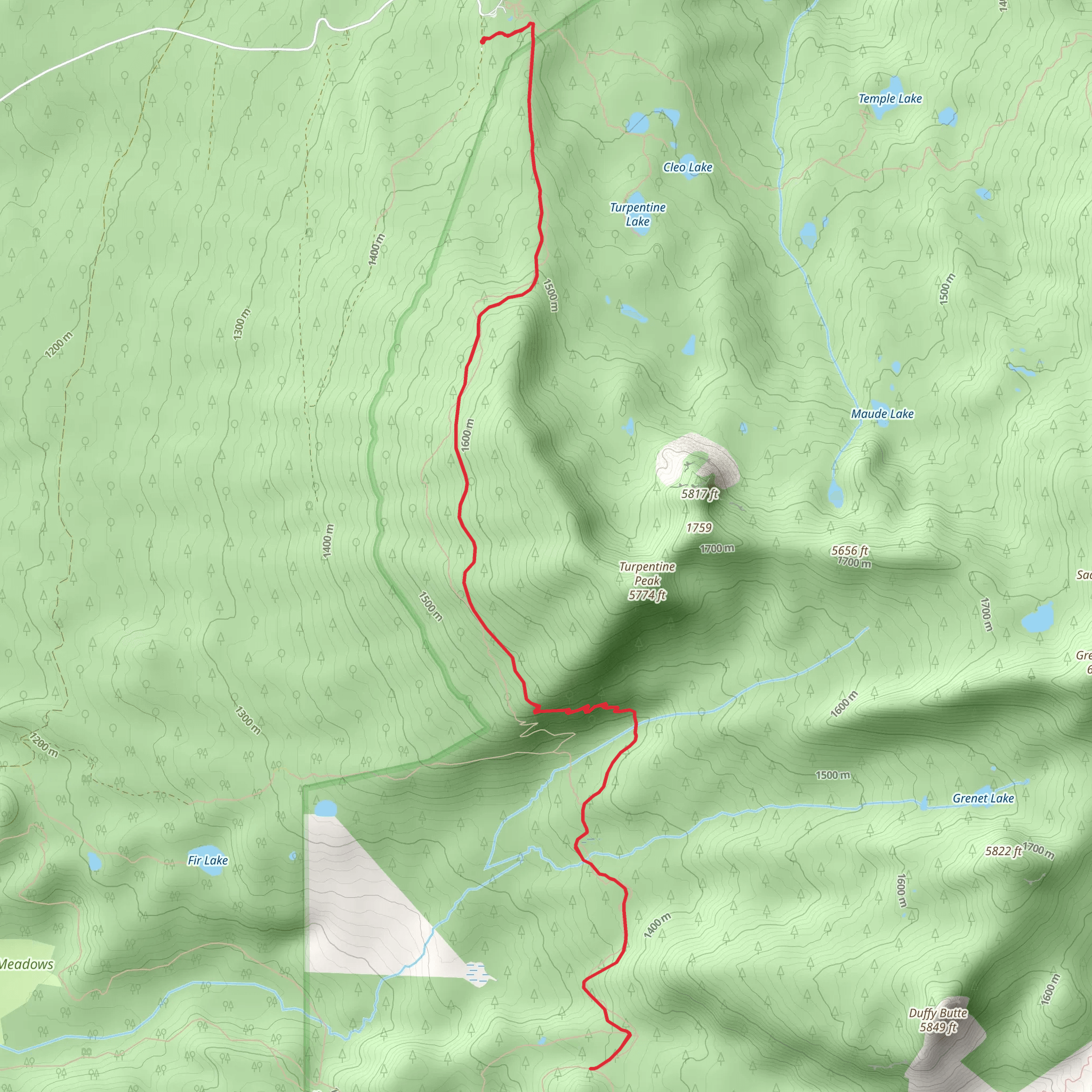 Turpentine Trail via Pine Ridge Trail mobile static map