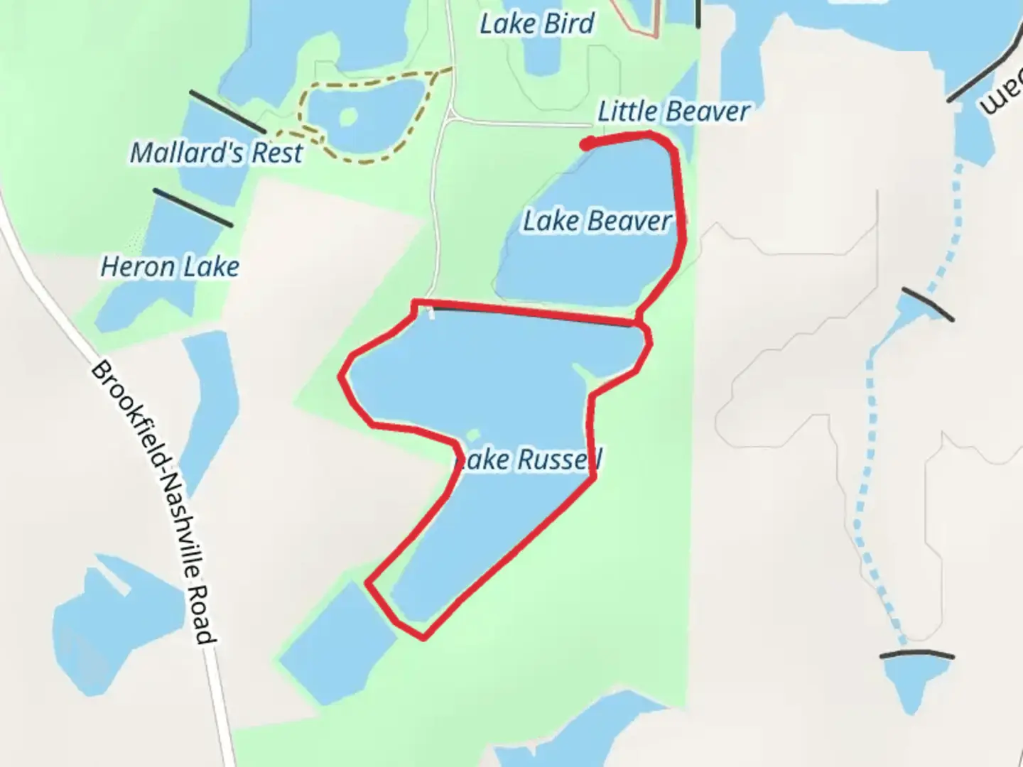 An image depicting the trail Lake Beaver and Lake Russel via Bee Trail and its surrounding area.
