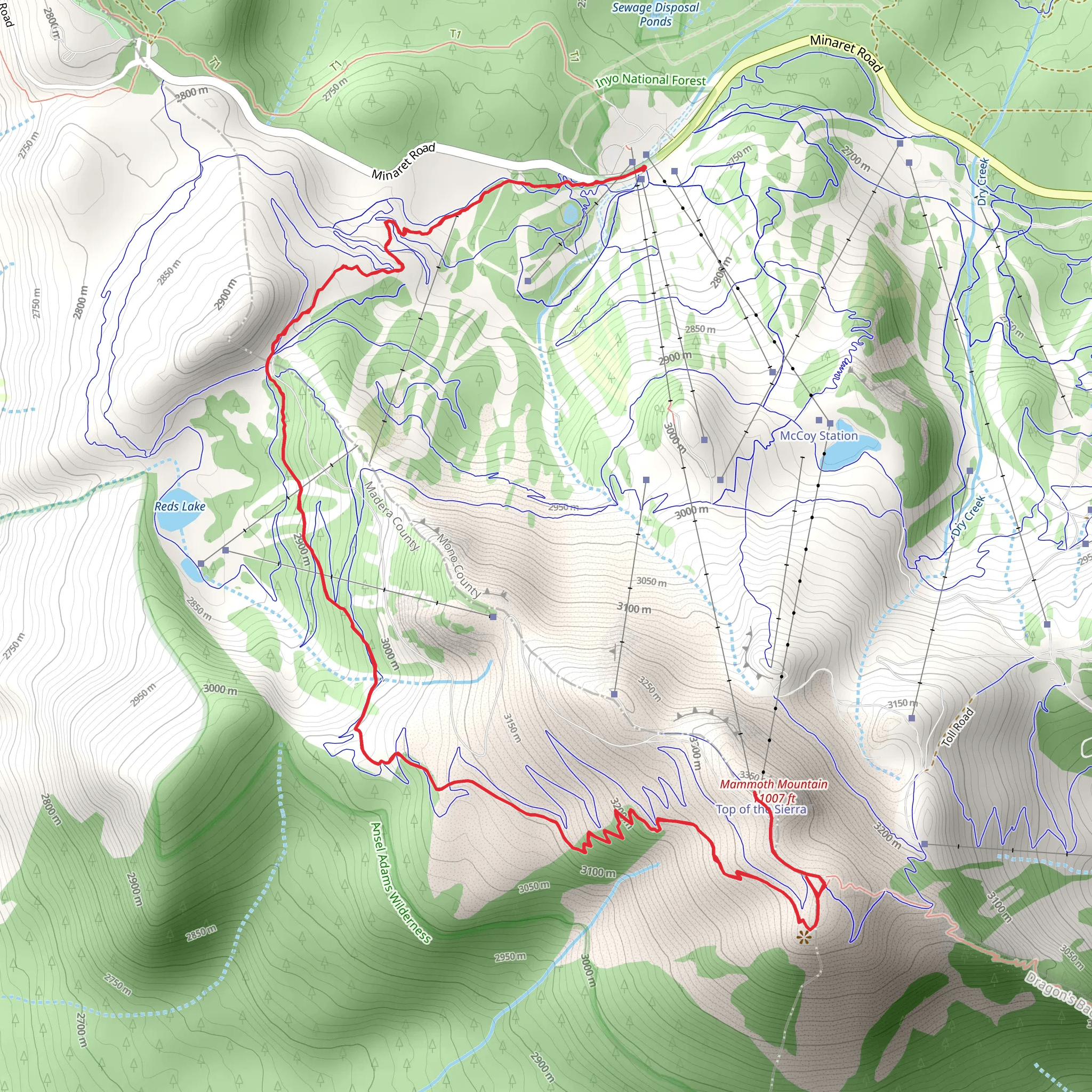 Mammoth Mountain via Mammoth Mountain Trail mobile static map