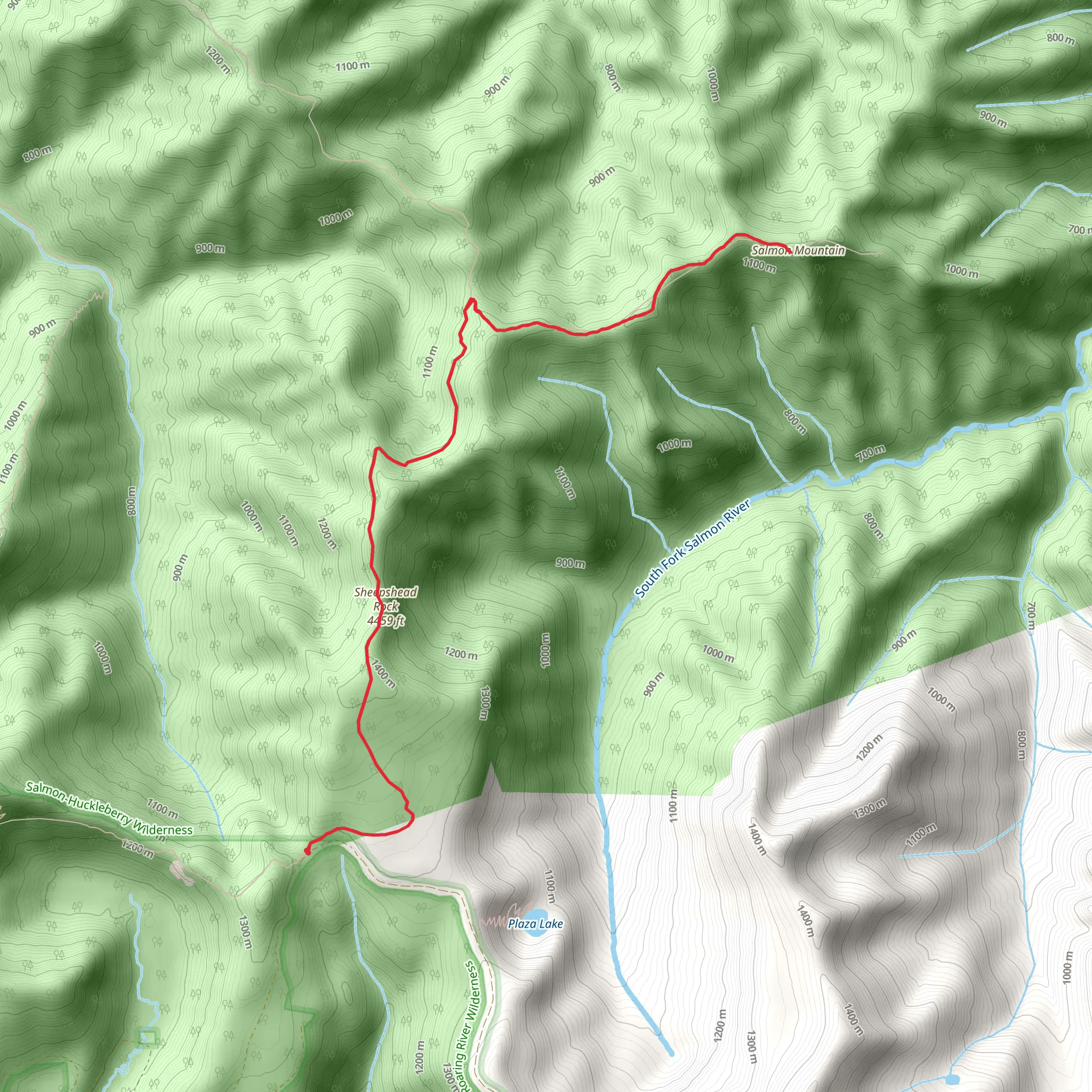 Sheepshead Rock and Salmon Mountain via Plaza Trail mobile static map