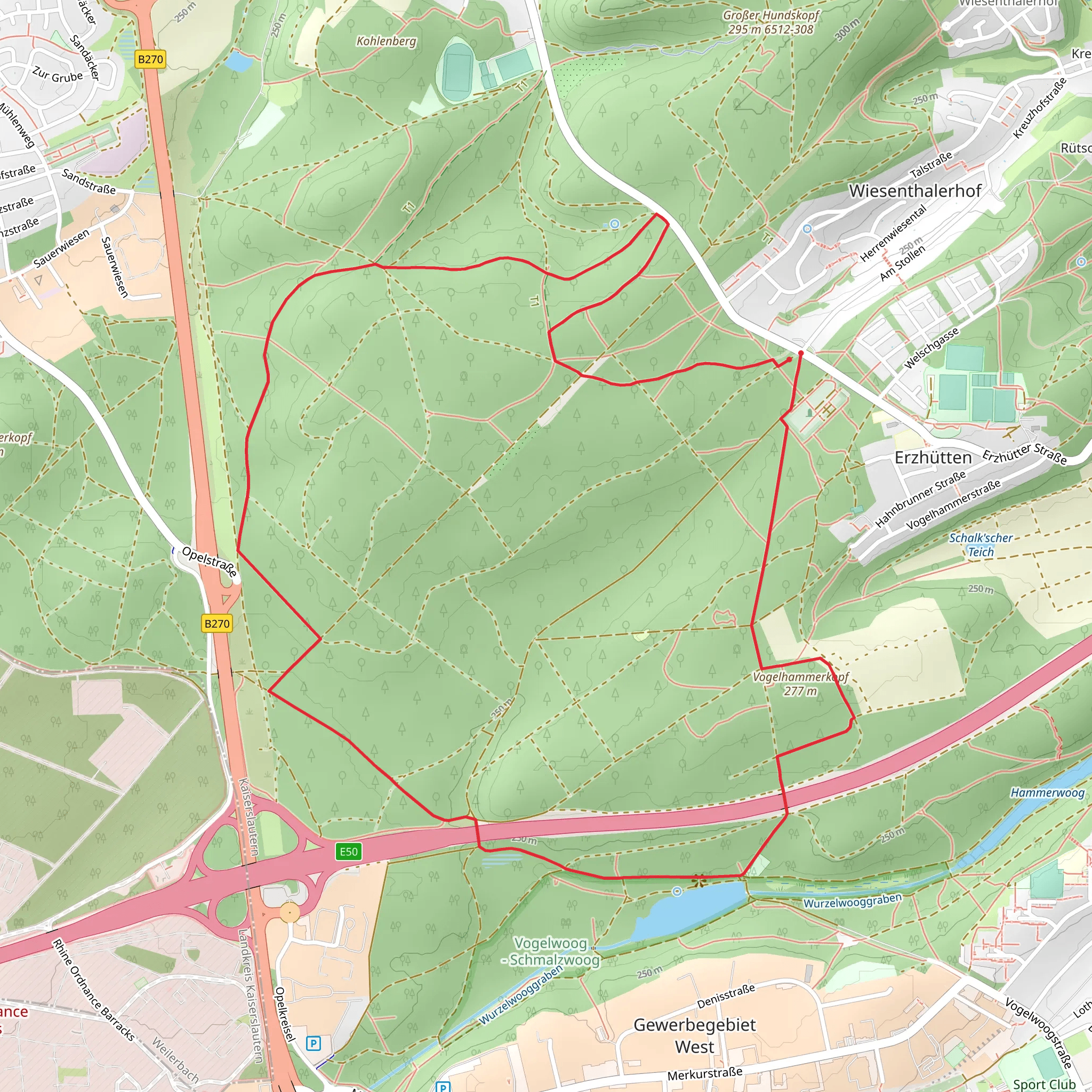 Vogelwoog via Waldlaufparcours Kaiserslautern Gelb mobile static map