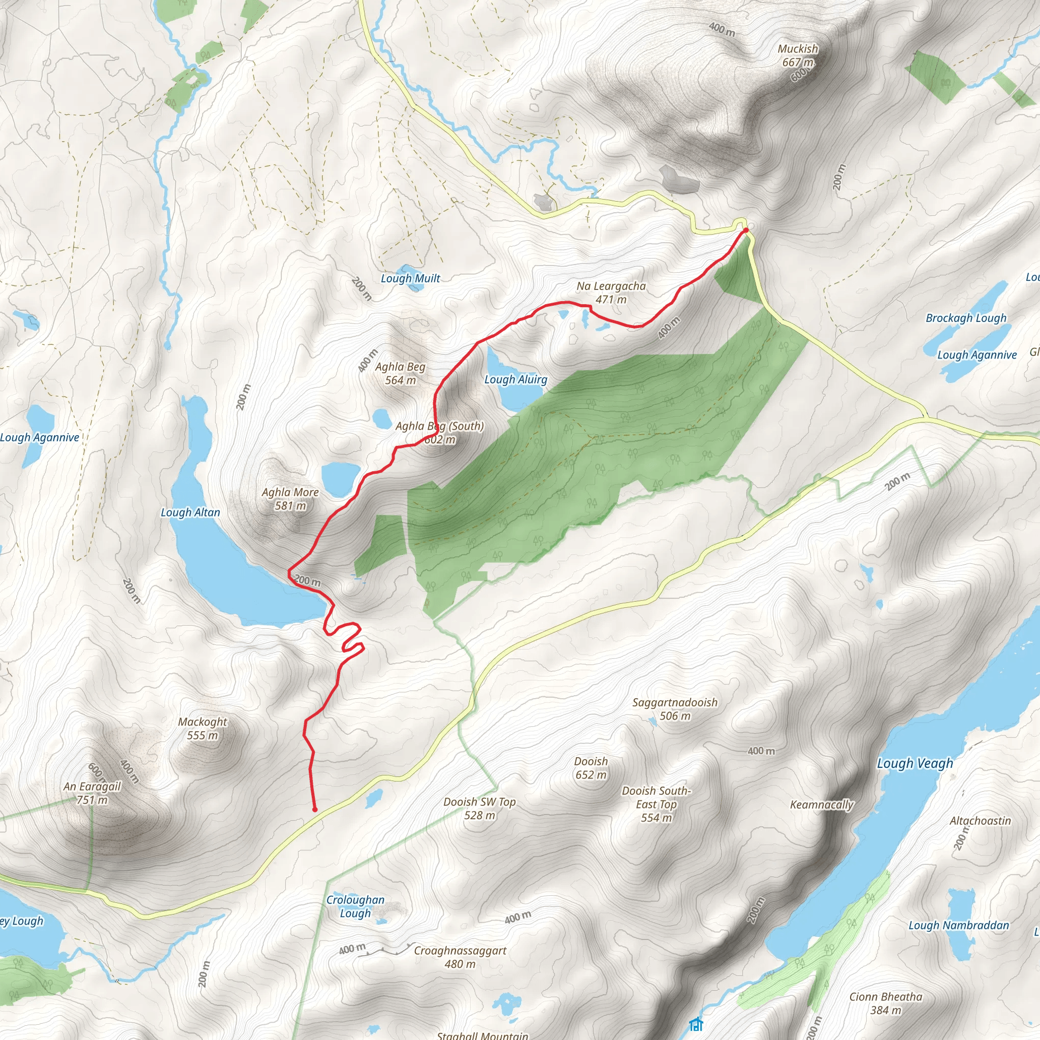 Aghla Ben and Lough Altan Walk from Drumfin mobile static map