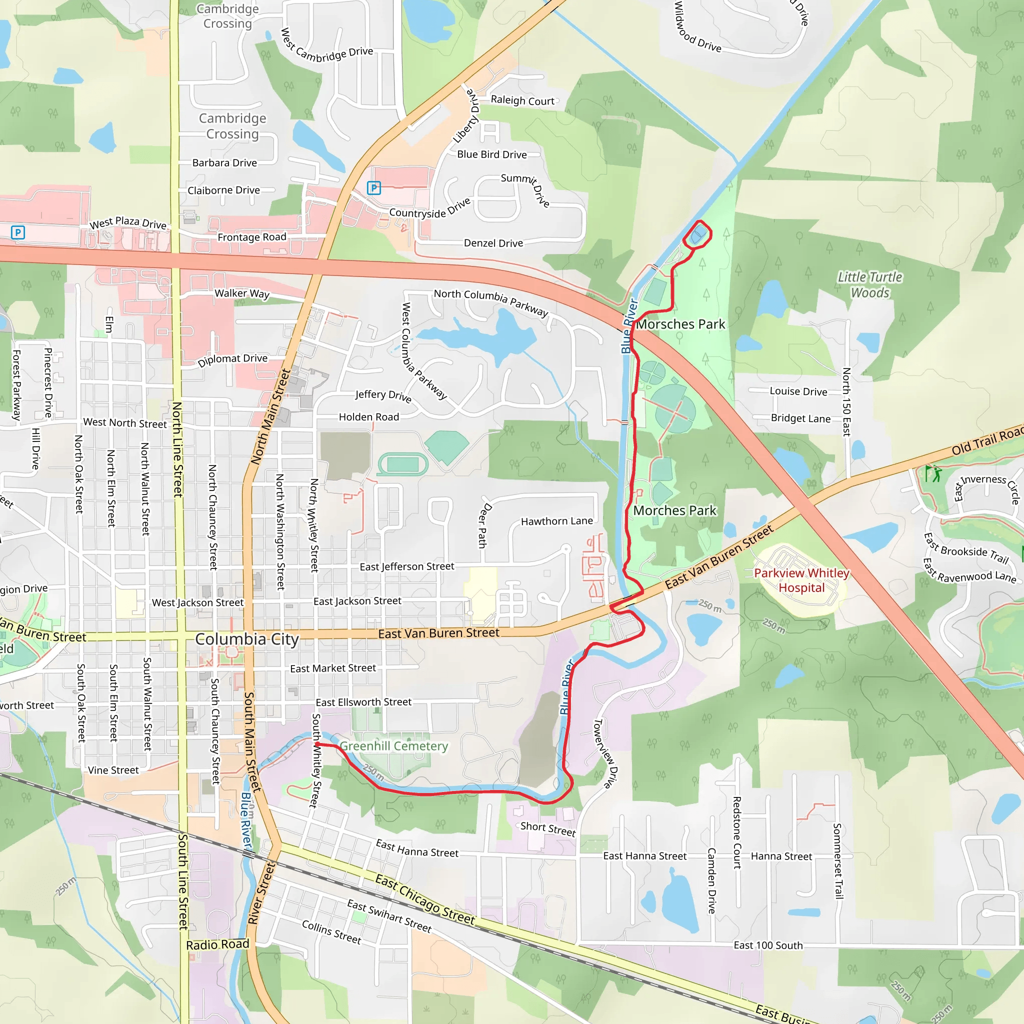 Morsche Park Pond Loop via Blue River mobile static map