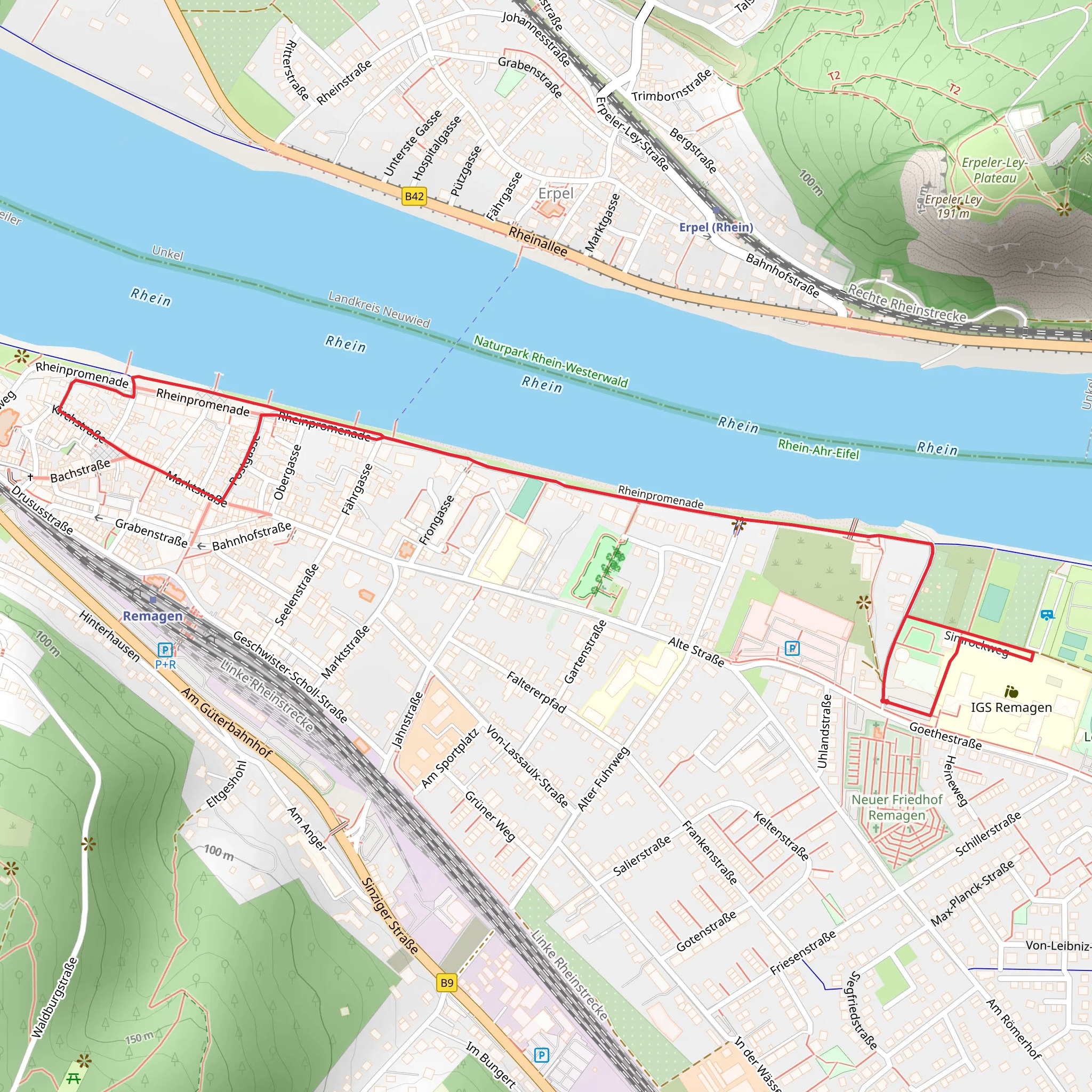 Rheine via Rheinpromenade mobile static map