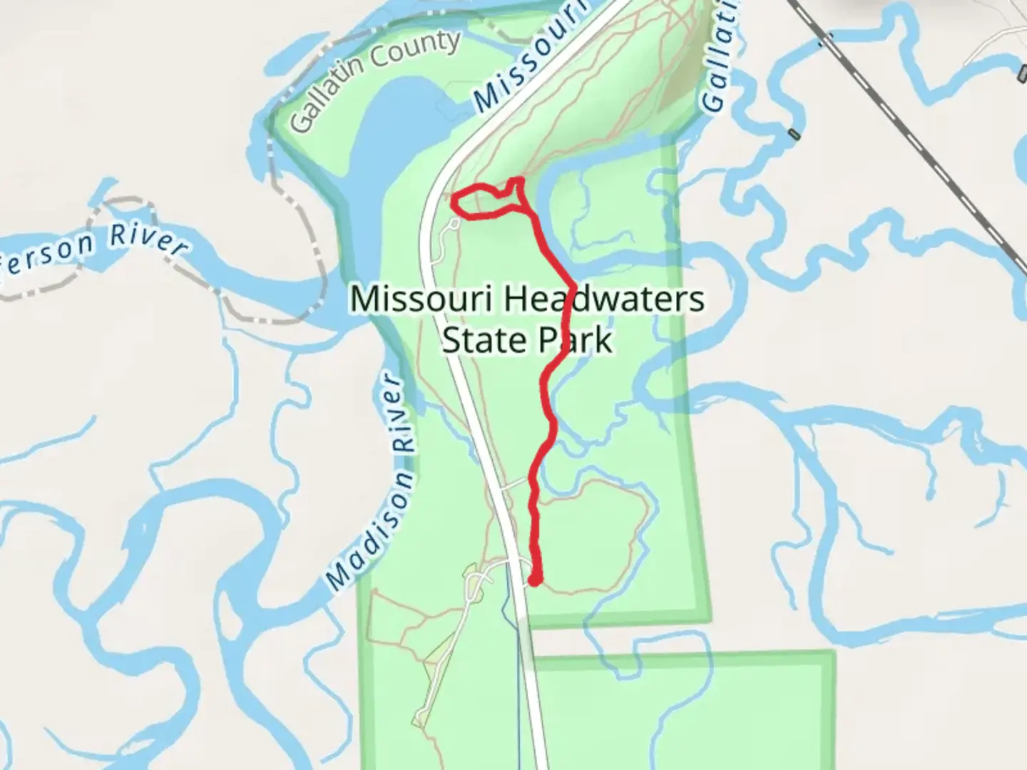 An image depicting the trail Missouri Headwaters State Park Trail and its surrounding area.