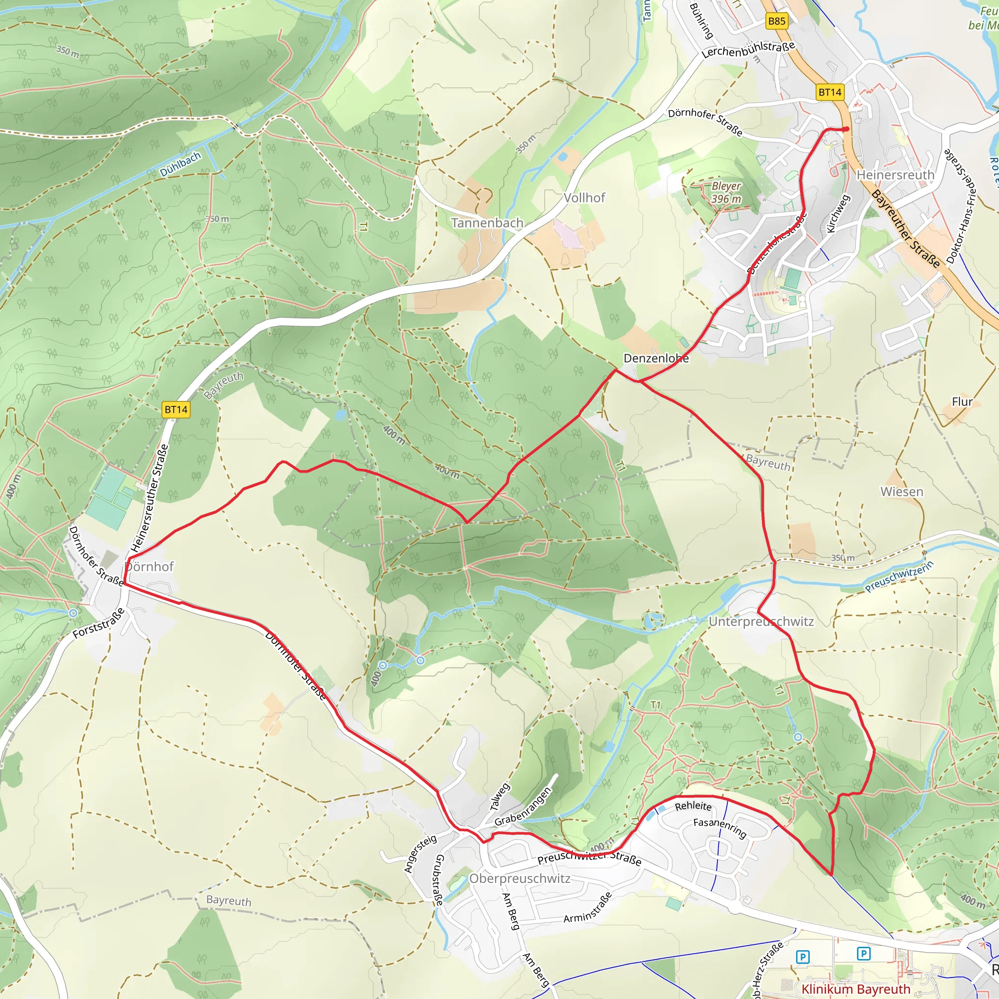 Oberpreuschwitz and Dornhof Loop from Heinersreuth mobile static map