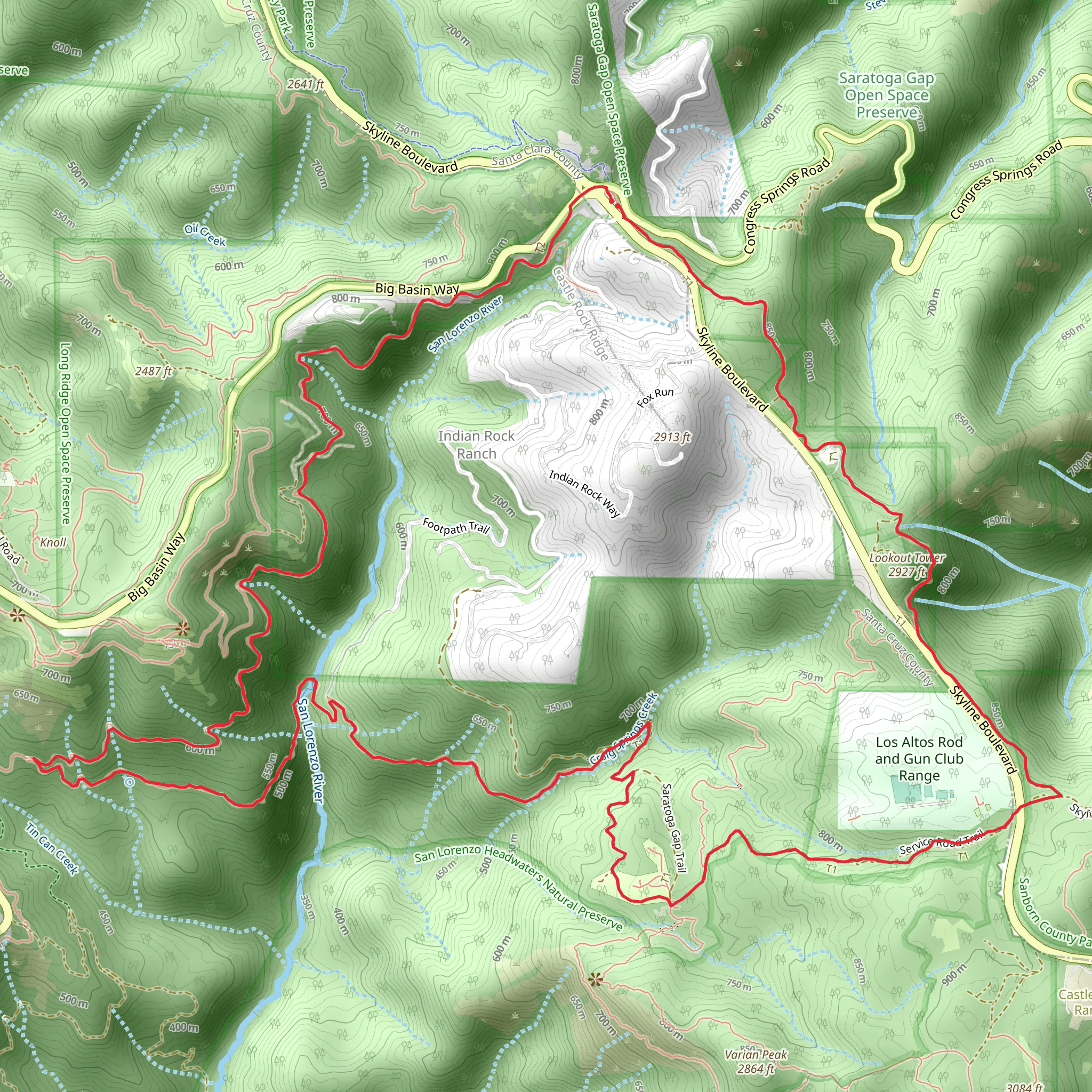 Skyline To The Sea, Travertine Springs and Skyline Loop Trail mobile static map