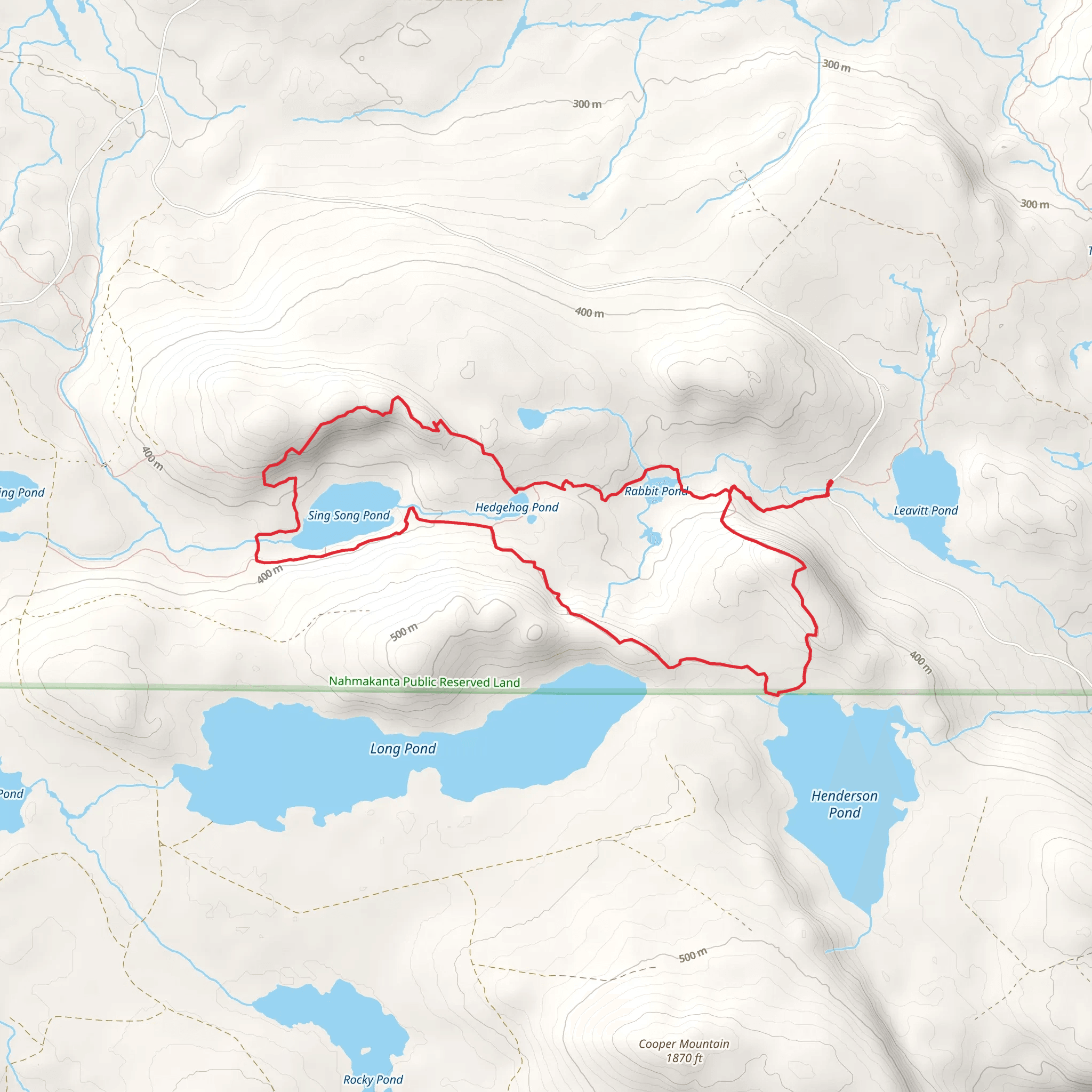 Harding Pond and Great Circle Trail Loop via Leavitt Pond mobile static map