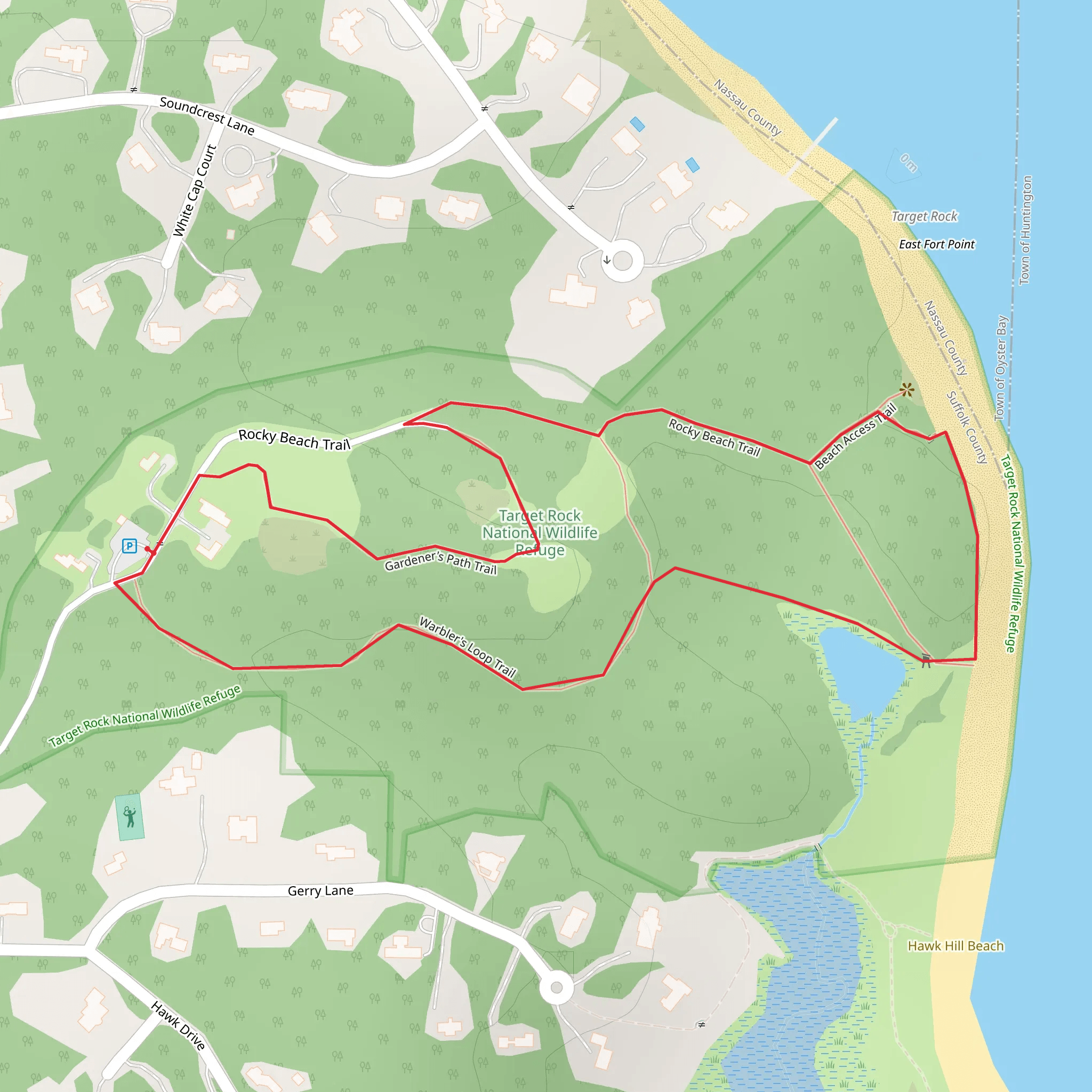 Gardeners Path to Rocky Beach Trail to Warblers Trail Loop mobile static map