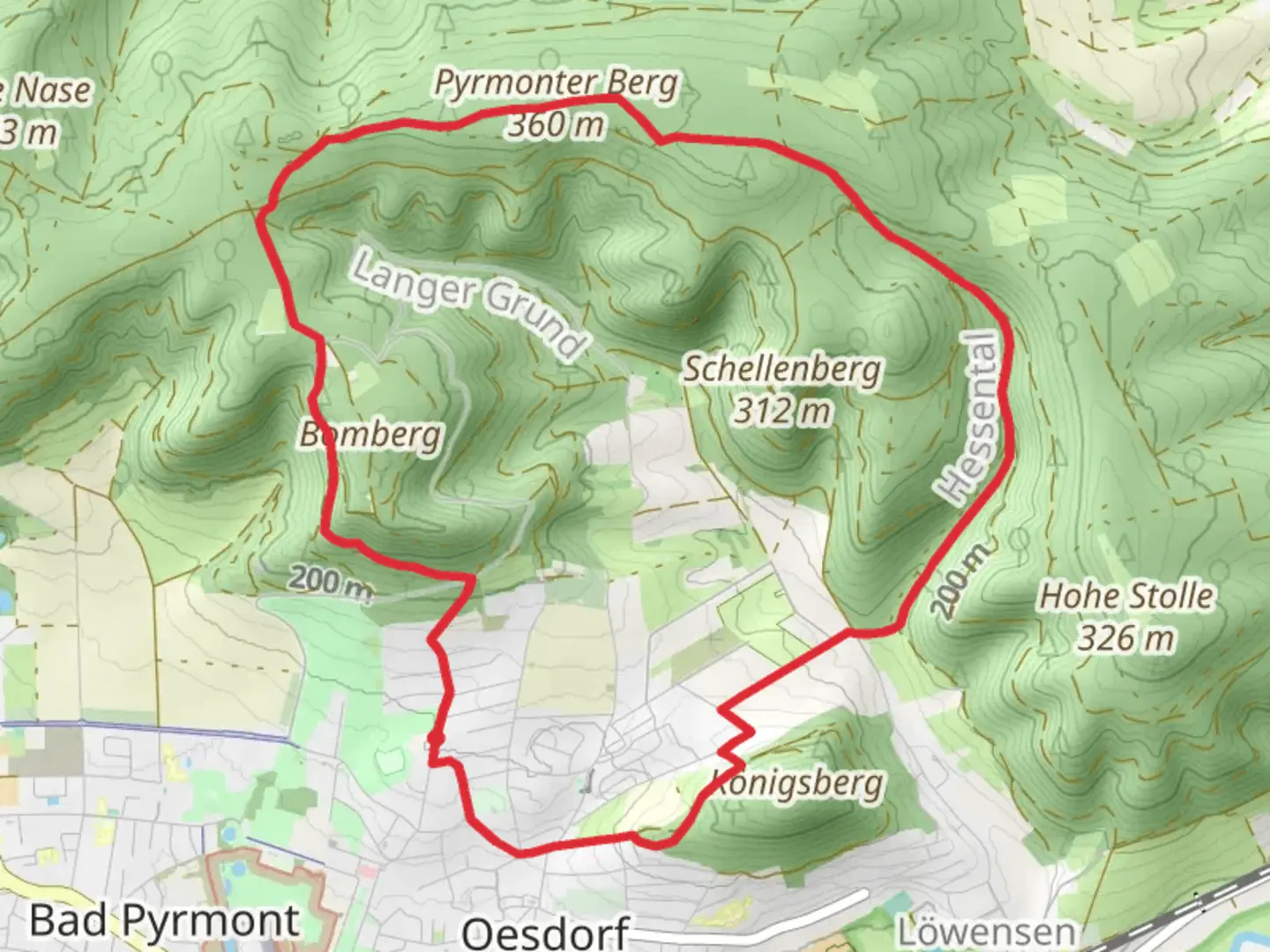 An image depicting the trail Pyrmonter Berg Loop and its surrounding area.