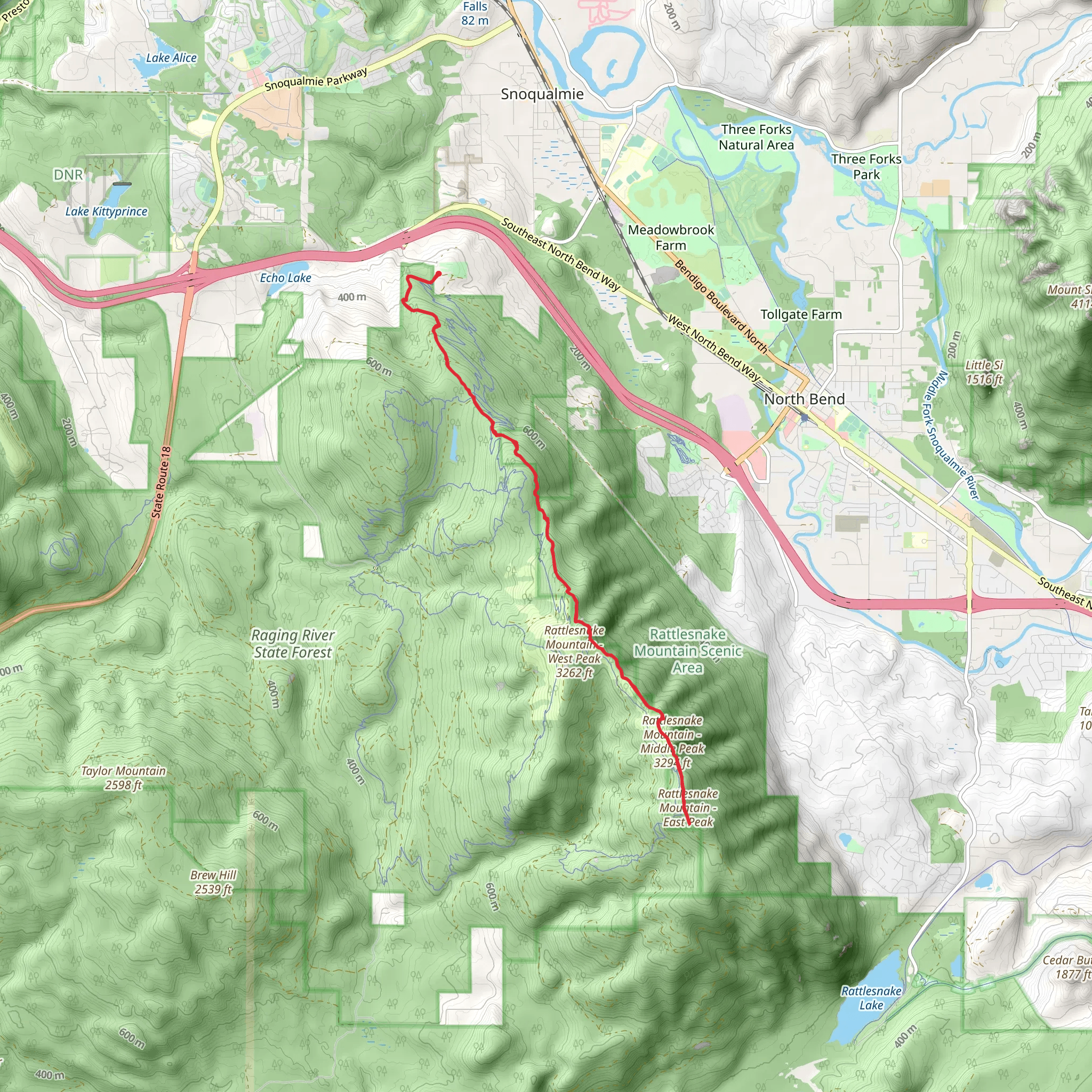Rattlesnake Mountain - West and Middle Peak Trail mobile static map