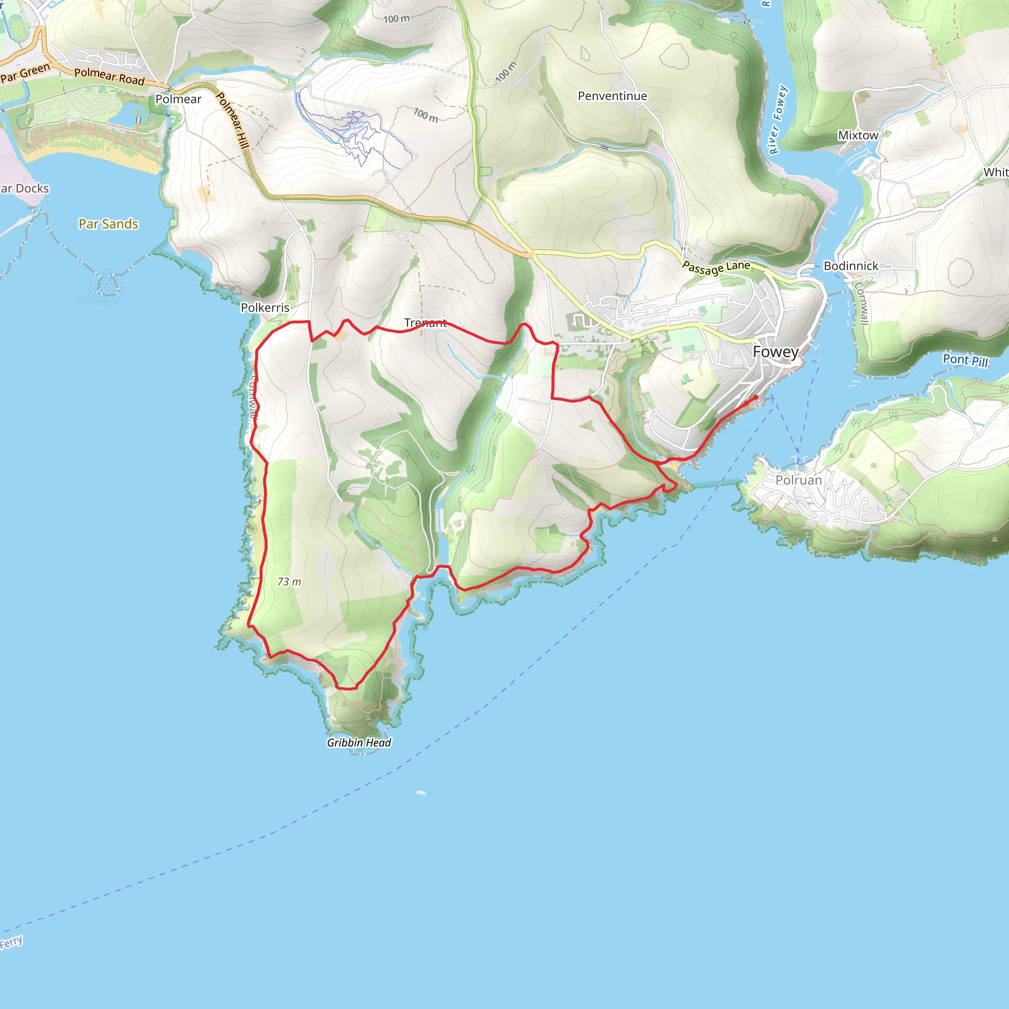 Gribbin Head and Polkerris from Polruan mobile static map