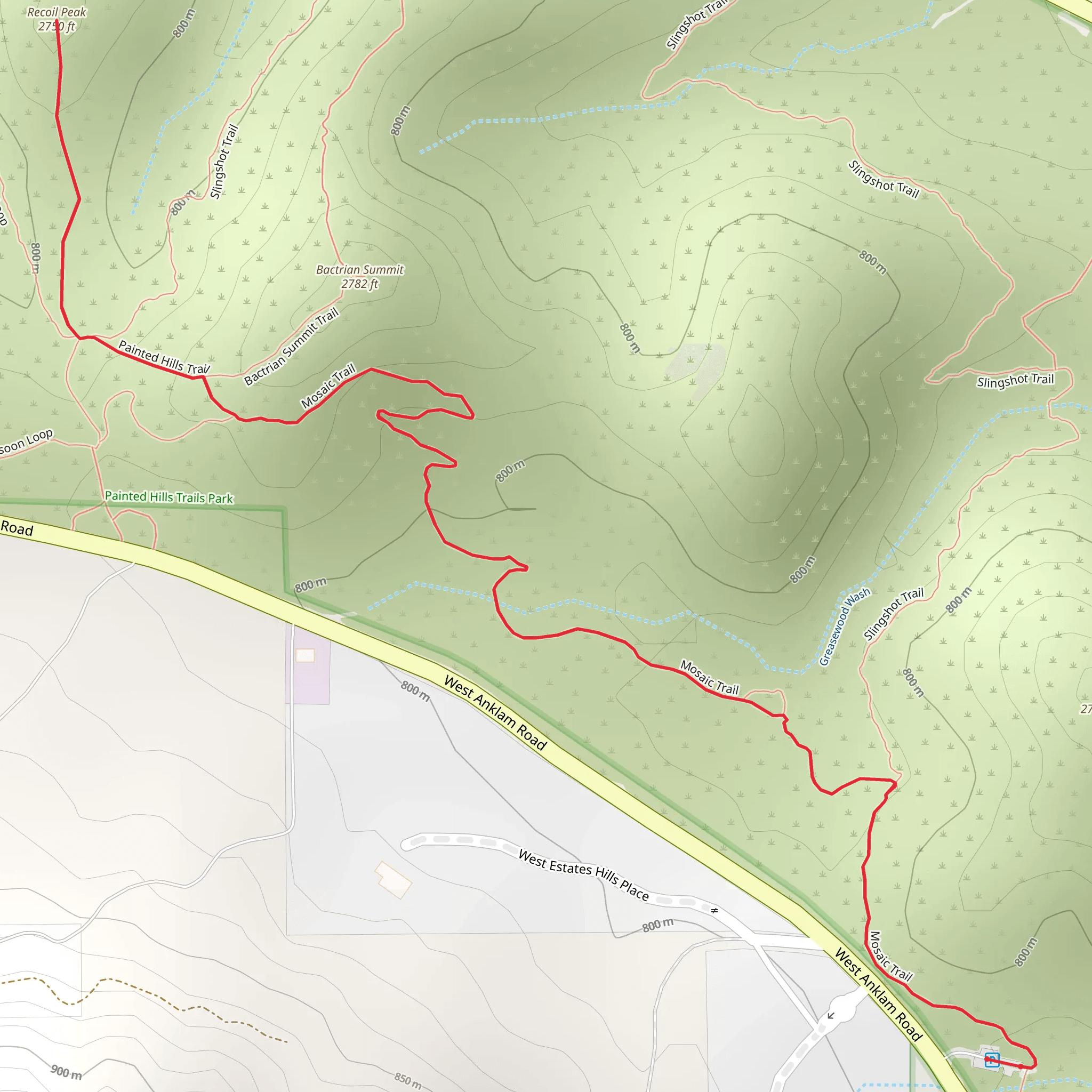 Recoil Peak via Mosaic Trail mobile static map