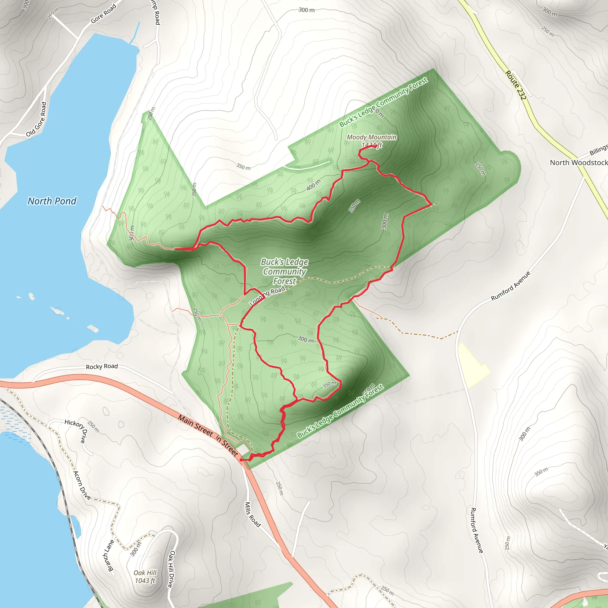 Moody Mountain Loop from Main Street mobile static map