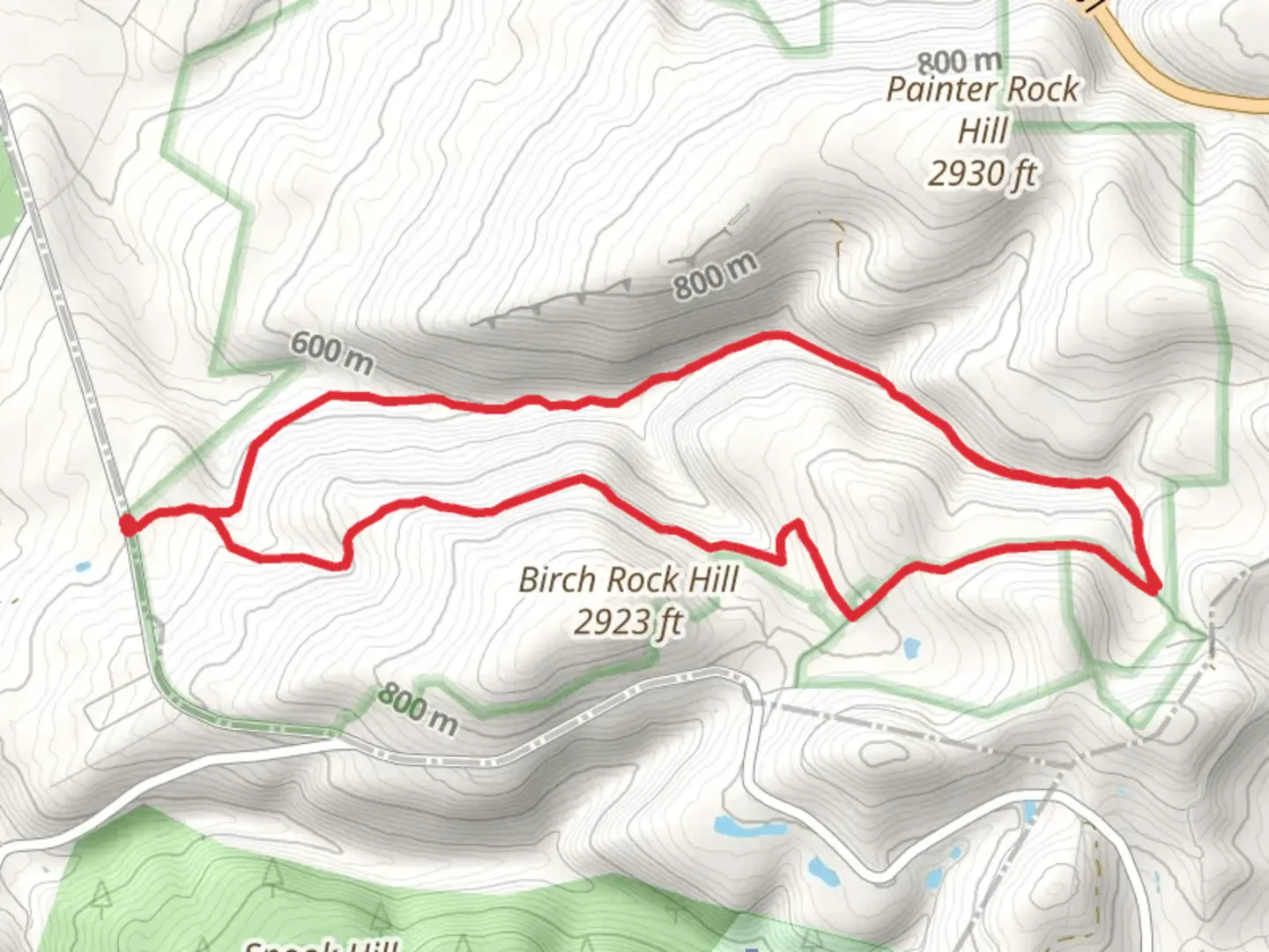 An image depicting the trail Roaring Run Loop and its surrounding area.