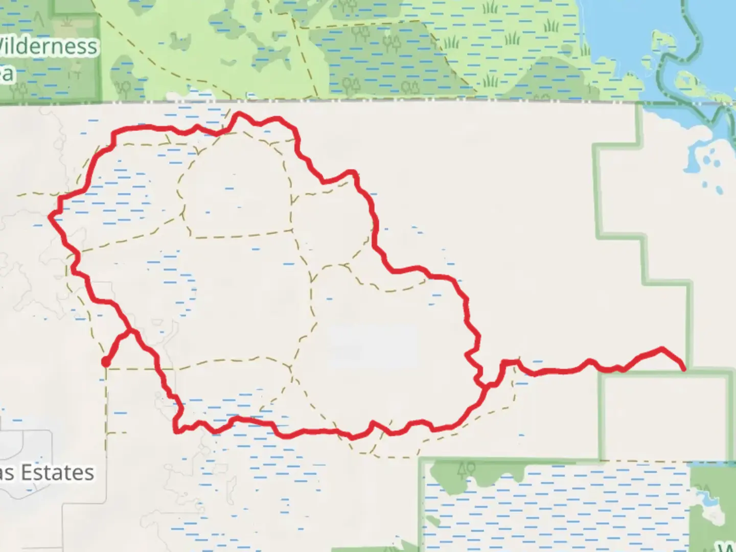 An image depicting the trail Florida and River Loop Trail from Phillips Road and its surrounding area.