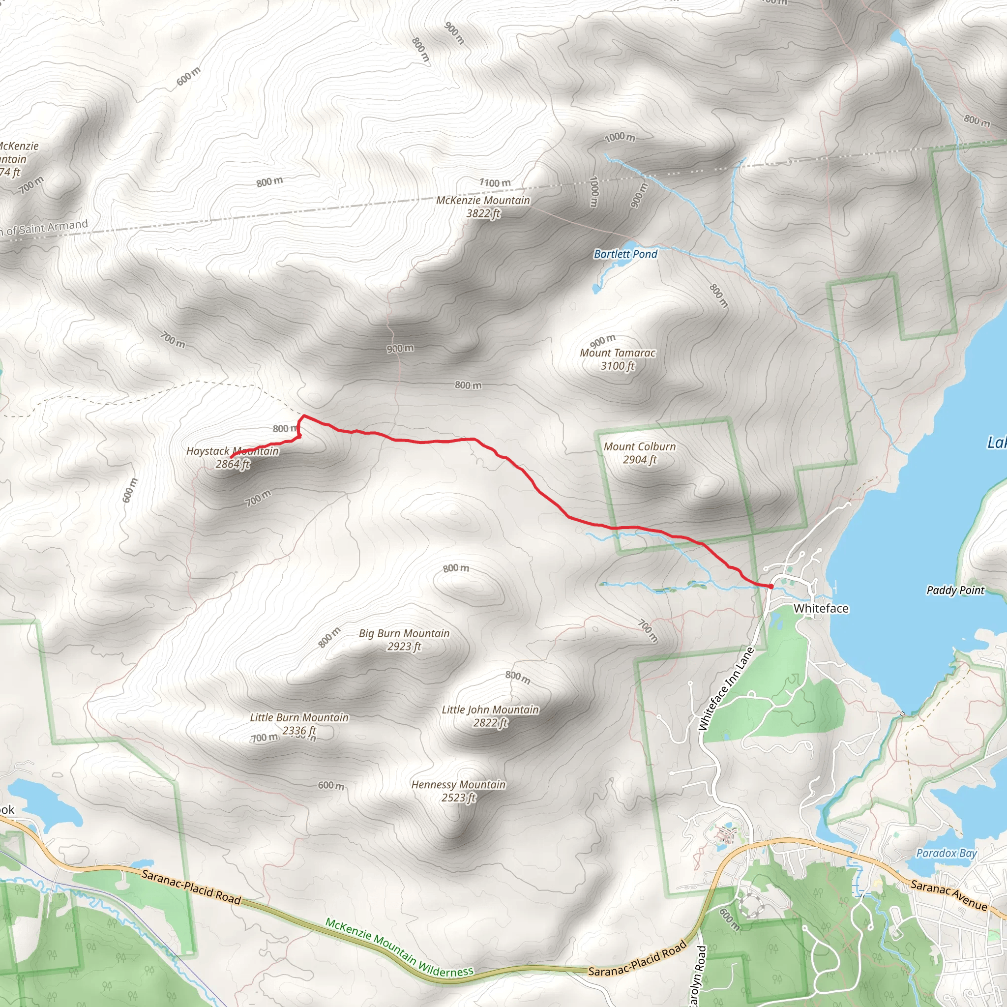 Haystack Mountain Trail from Whiteface mobile static map