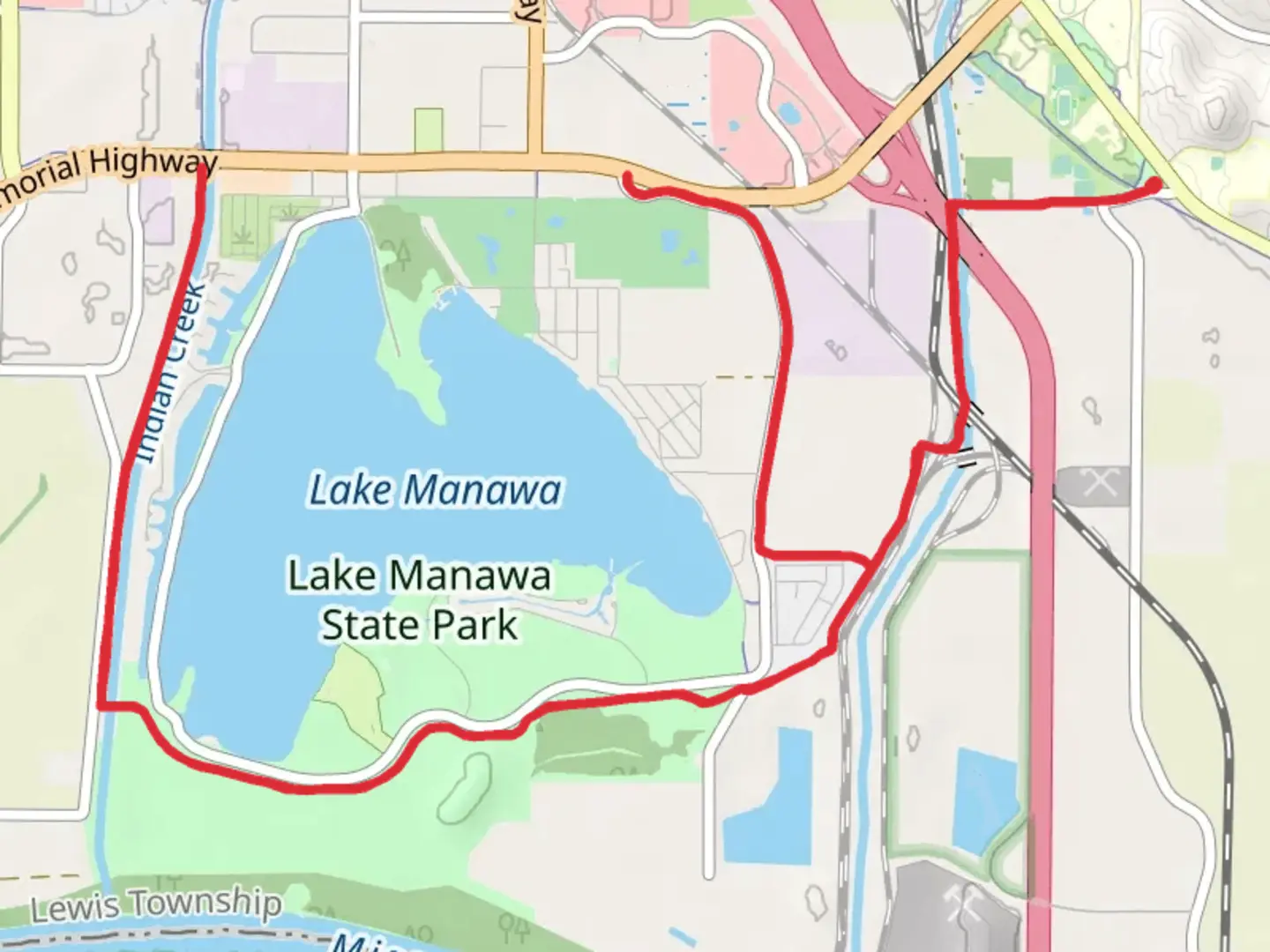 An image depicting the trail Lake Manawa Trail and its surrounding area.