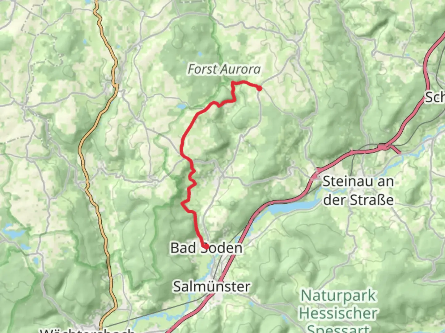 An image depicting the trail Bad Soden to Sarrod via Bad Soden - Salmuenster Wanderweg and its surrounding area.