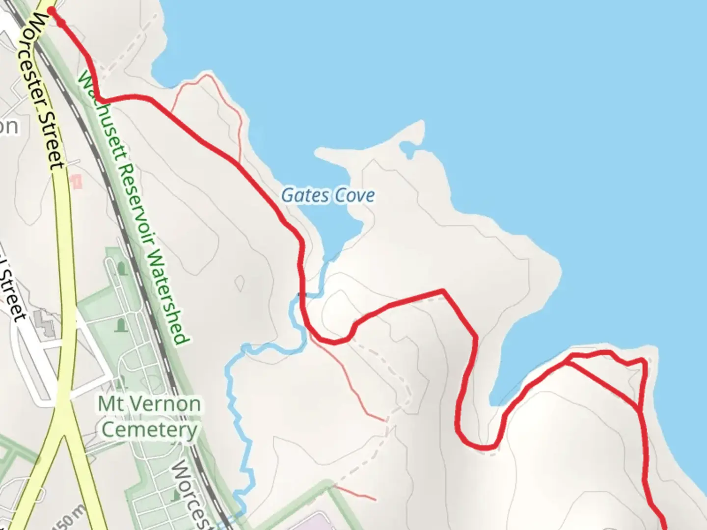 An image depicting the trail Gates Cove - West Boylston and its surrounding area.