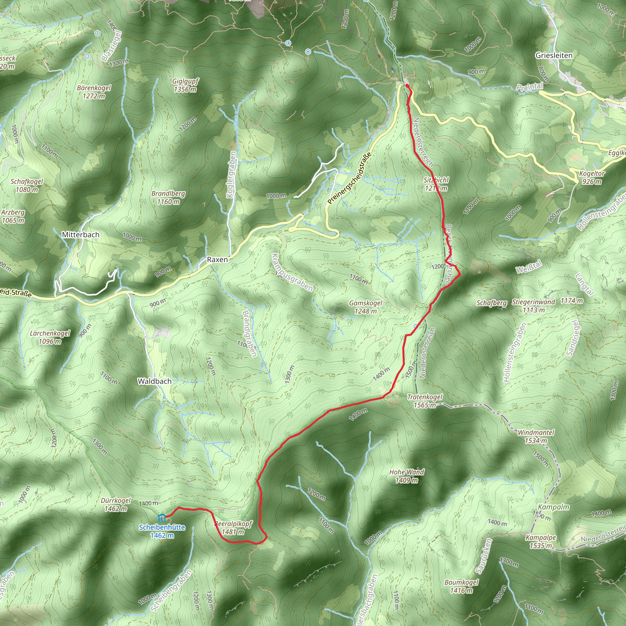 Preiner Gscheid to Hohe Scheibe mobile static map