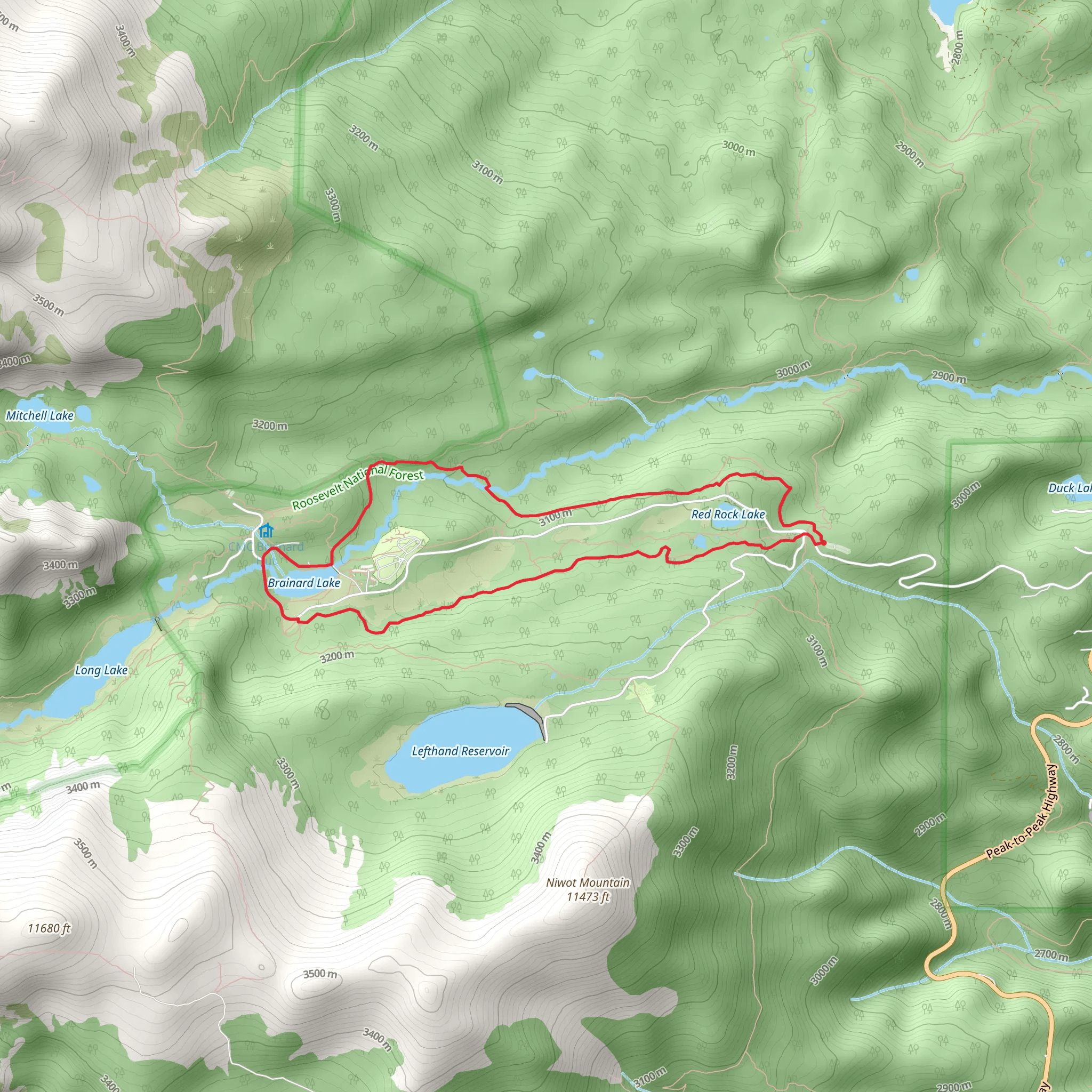 Red Rock Lake and Brainard Lake Loop mobile static map