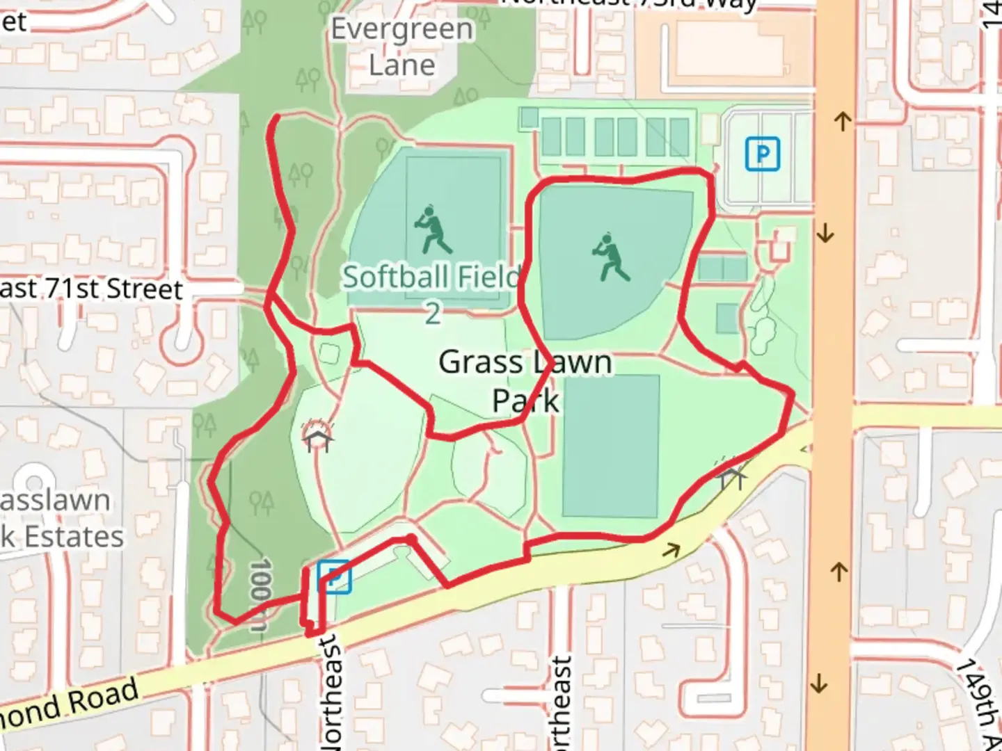 An image depicting the trail Soccer FIeld Loop and its surrounding area.
