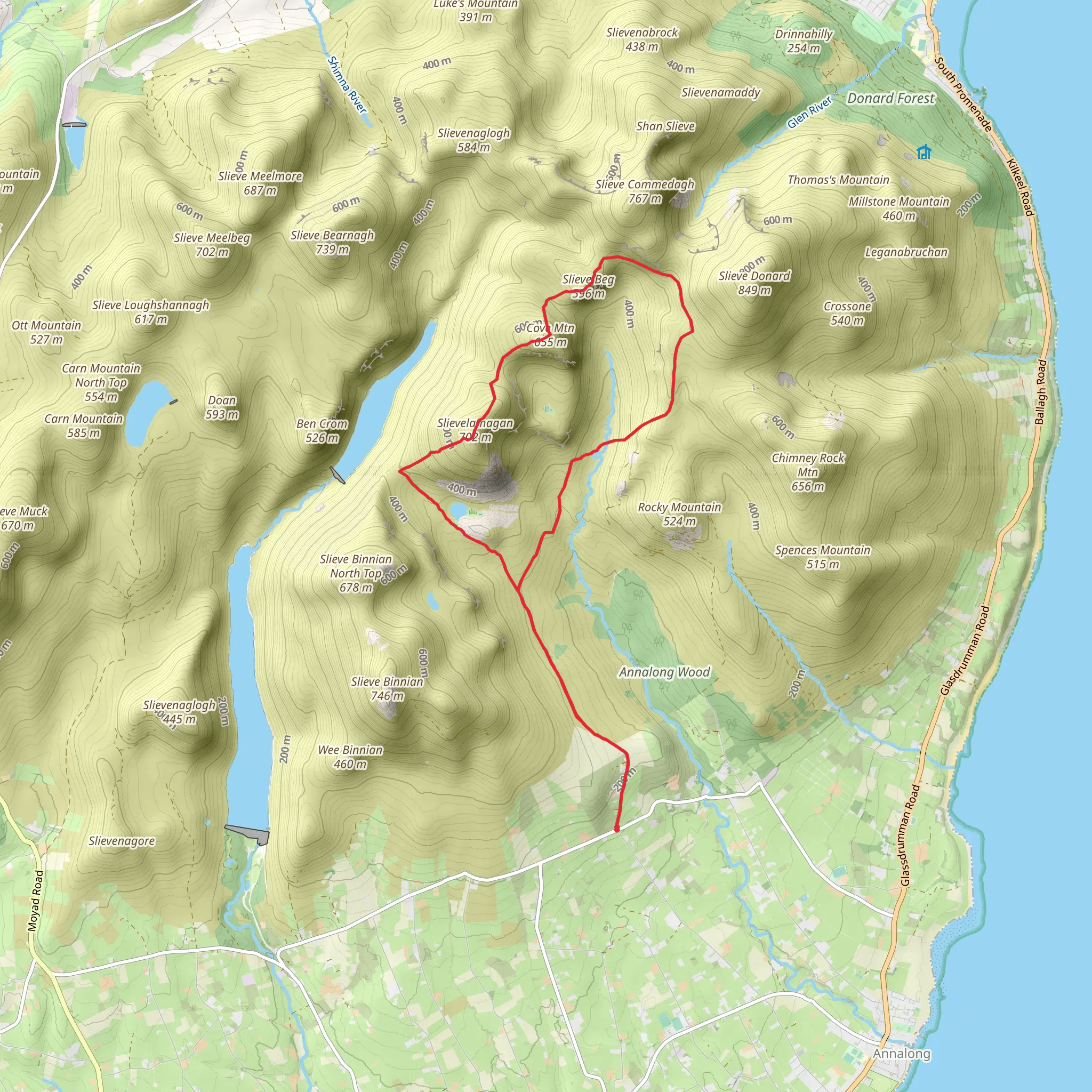 Slievelamagan and Cove Mountain Loop from Ulster mobile static map