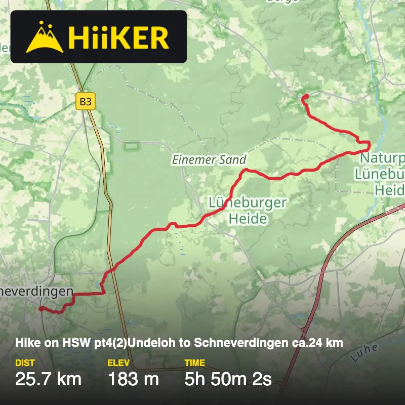 A map preview of the recording Hike on HSW pt4(2)Undeloh to Schneverdingen ca.24 km.