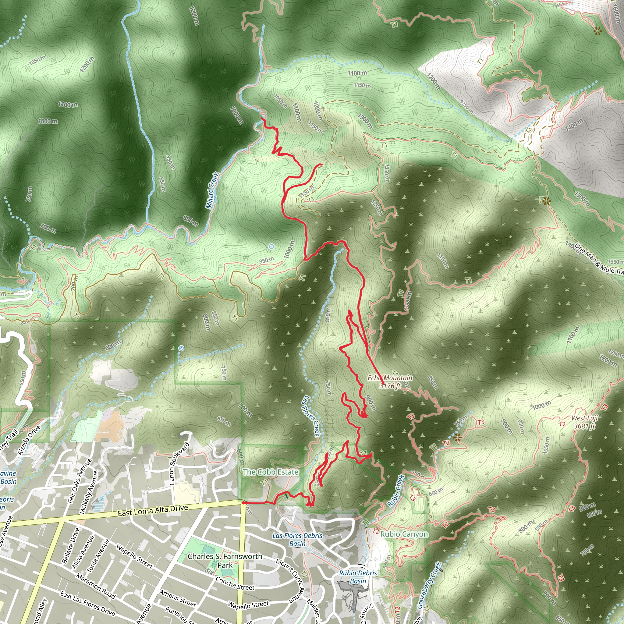 Lower Sam Merrill Trail and Echo Mountain mobile static map