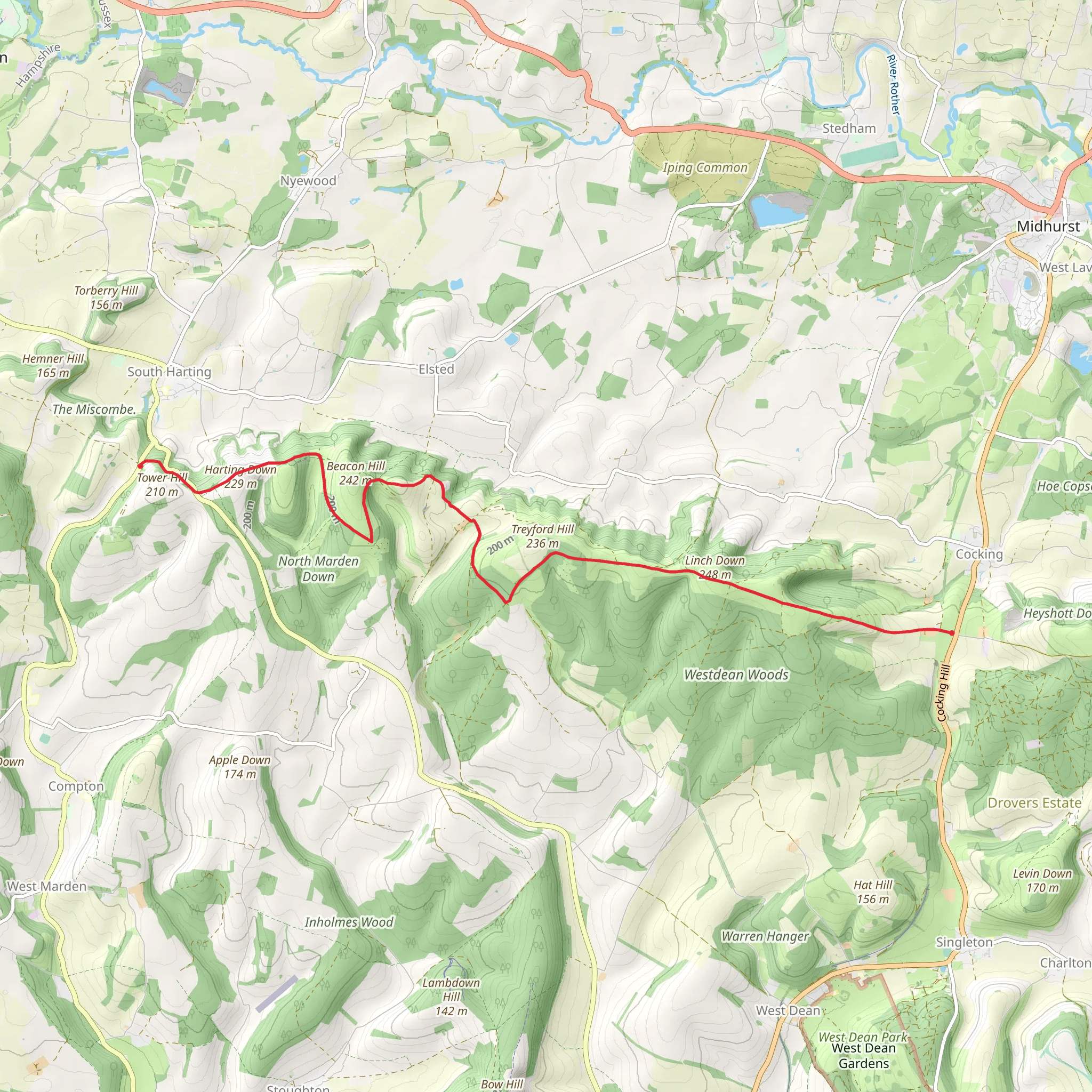 Uppark to Cocking Down mobile static map