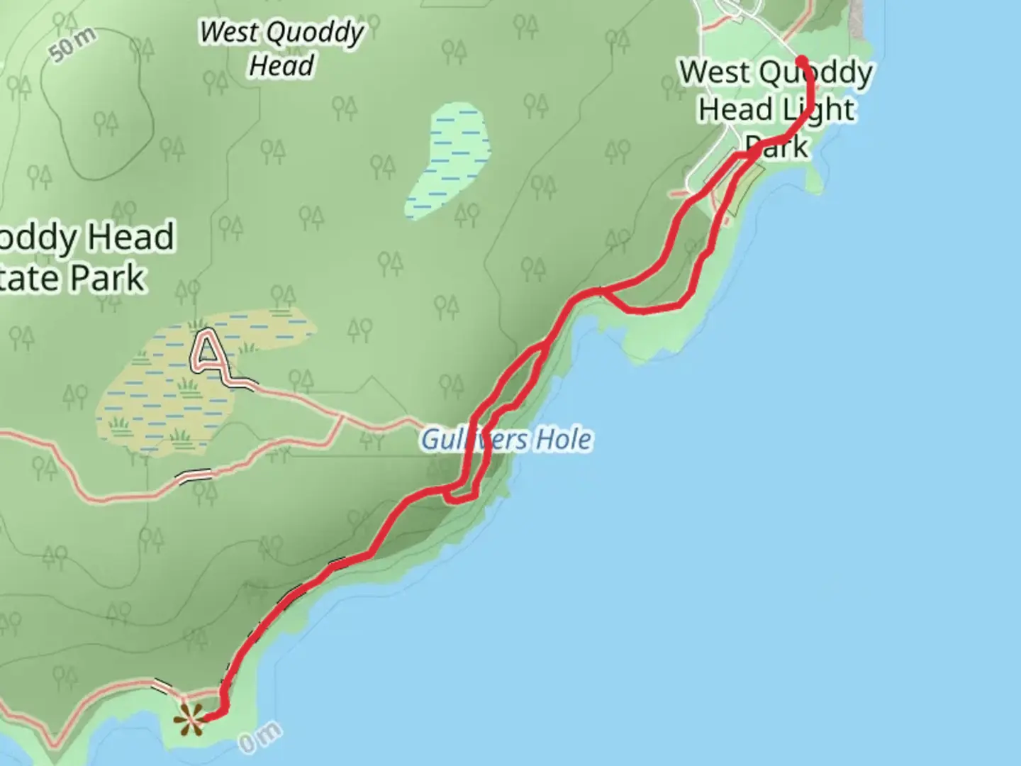An image depicting the trail Inland Trail and Coastal Trail - Gulivers Hole and its surrounding area.