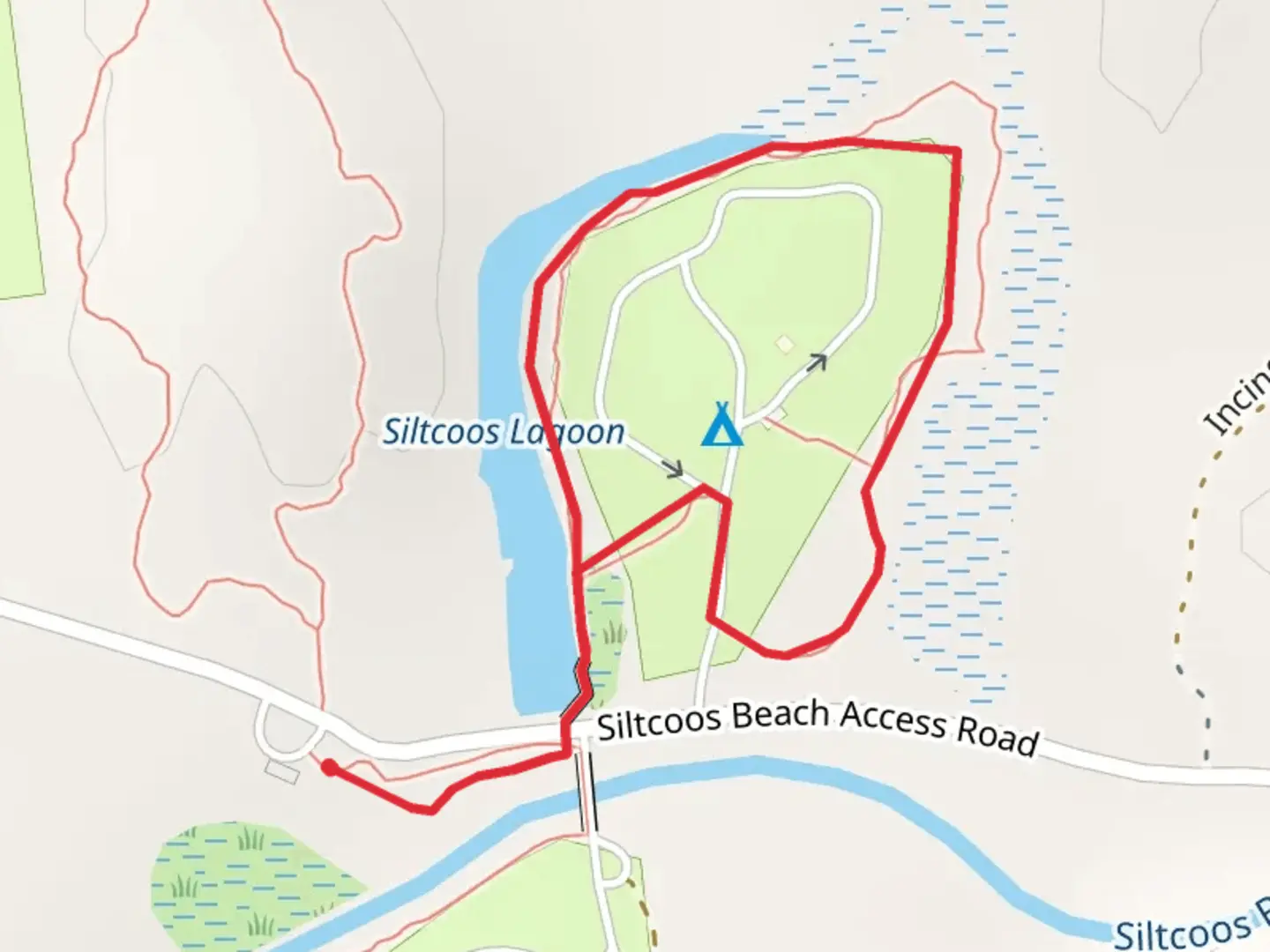 An image depicting the trail Loop around Siltcoos Lagoon and its surrounding area.