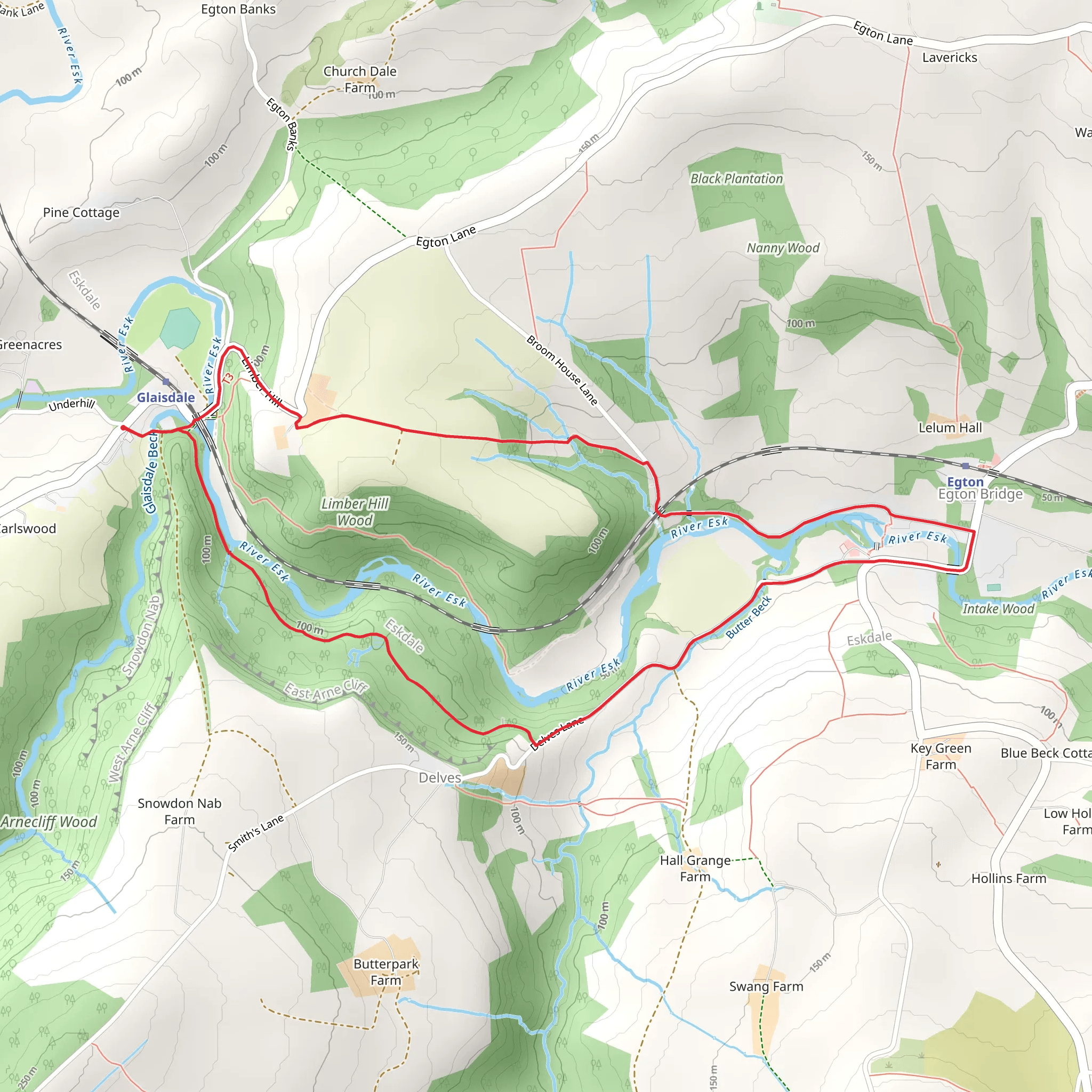 Limber Hill Wood via Esk Valley Walk mobile static map