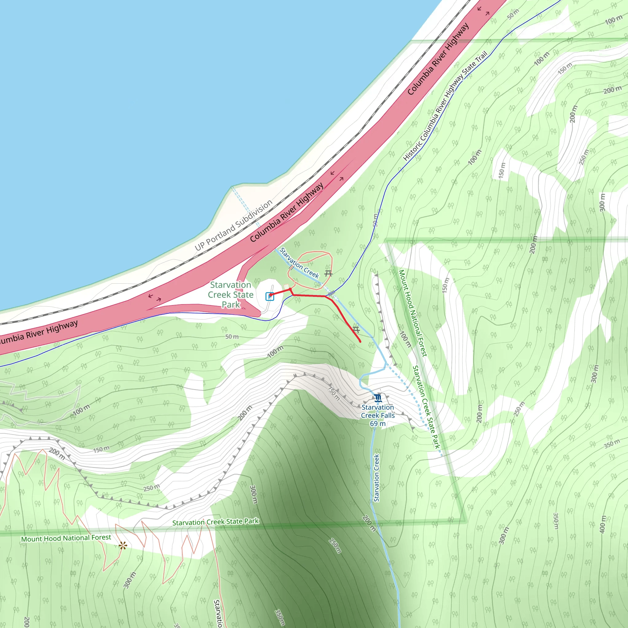 Starvation Creek Falls mobile static map