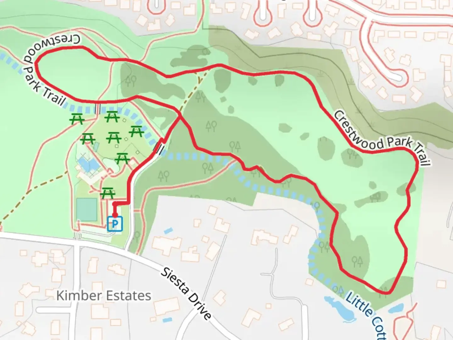 An image depicting the trail Crestwood Park Trail and its surrounding area.