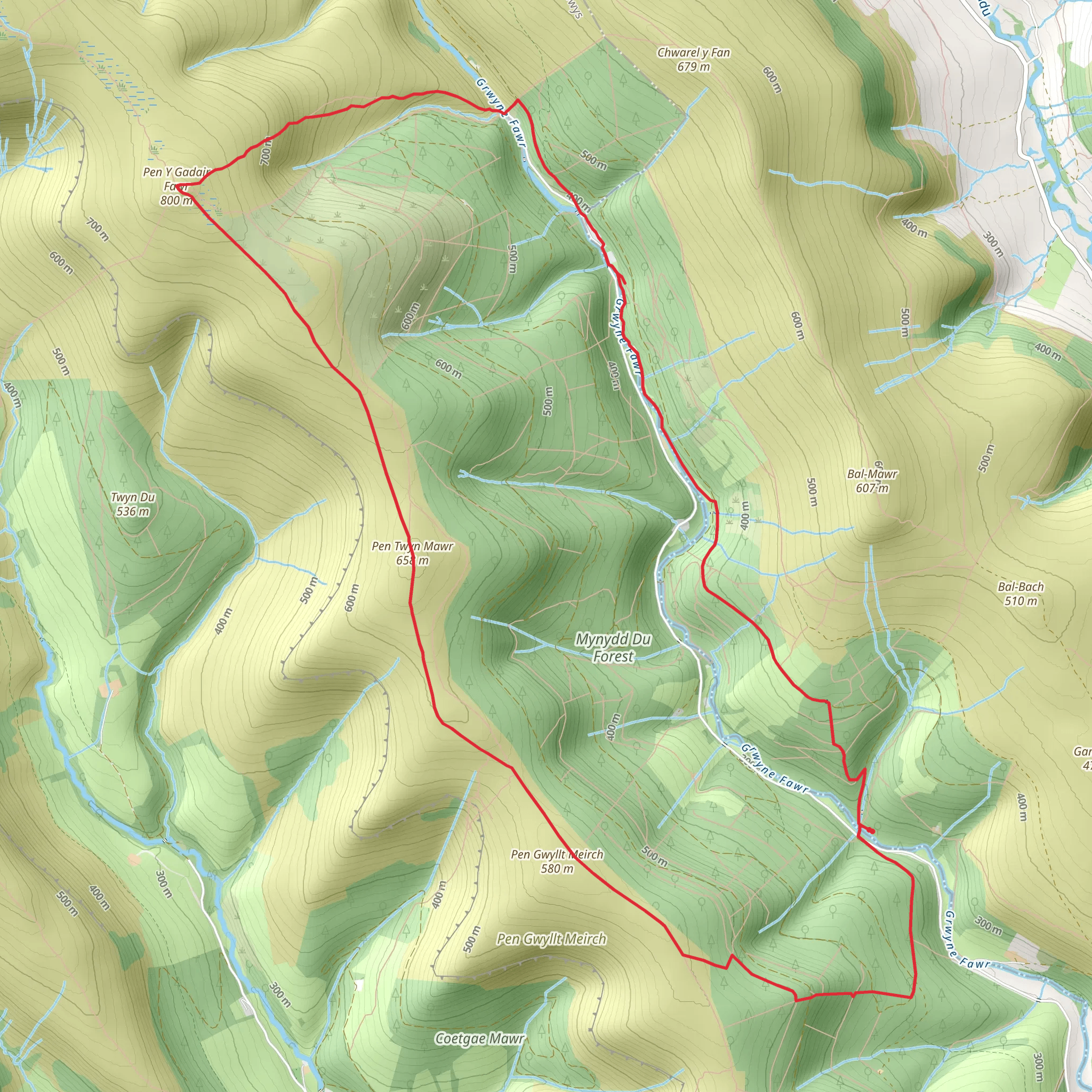 Grwyne Fawr loop short mobile static map