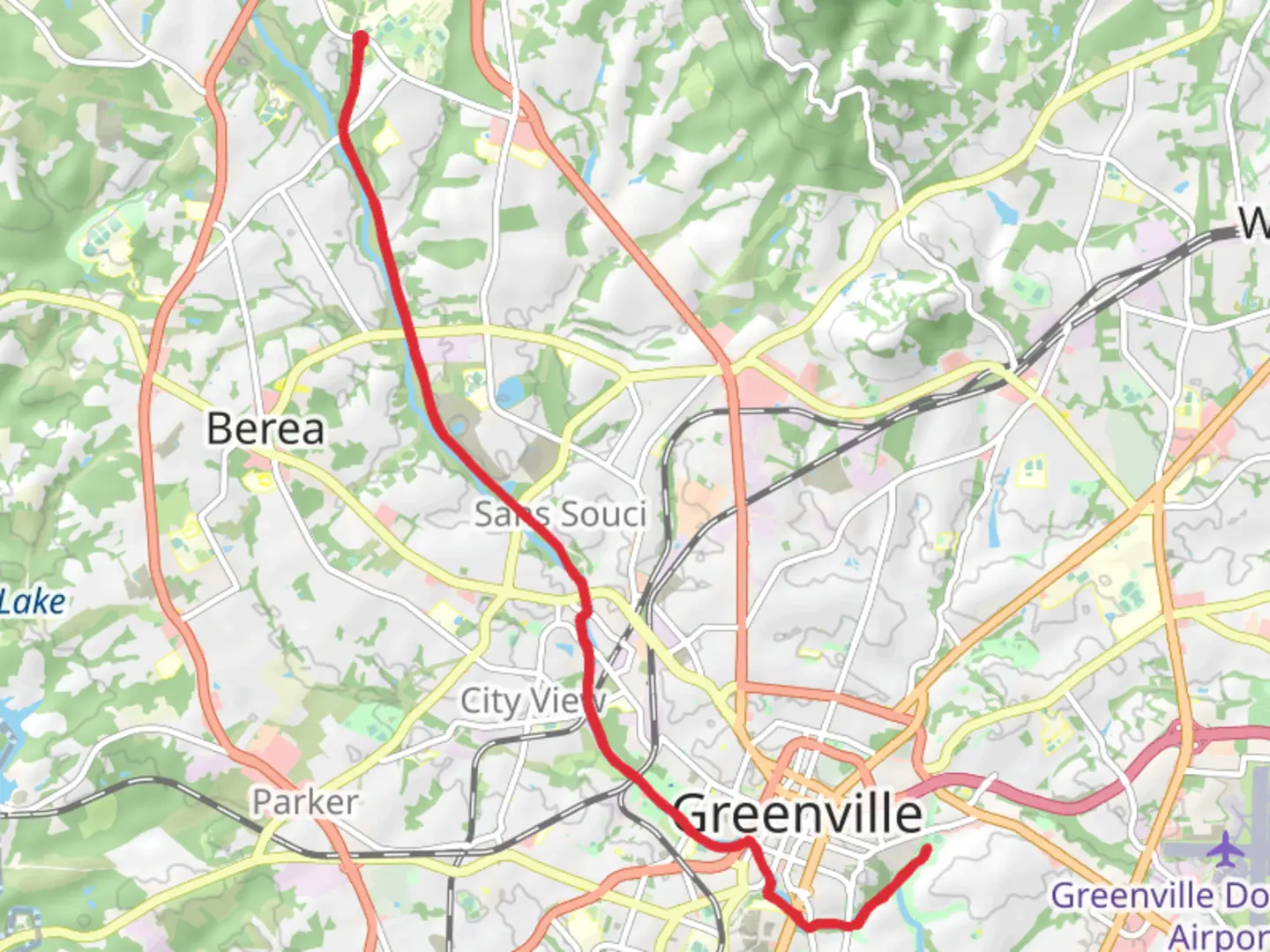 An image depicting the trail Swamp Rabbit Trail - Green Line and its surrounding area.
