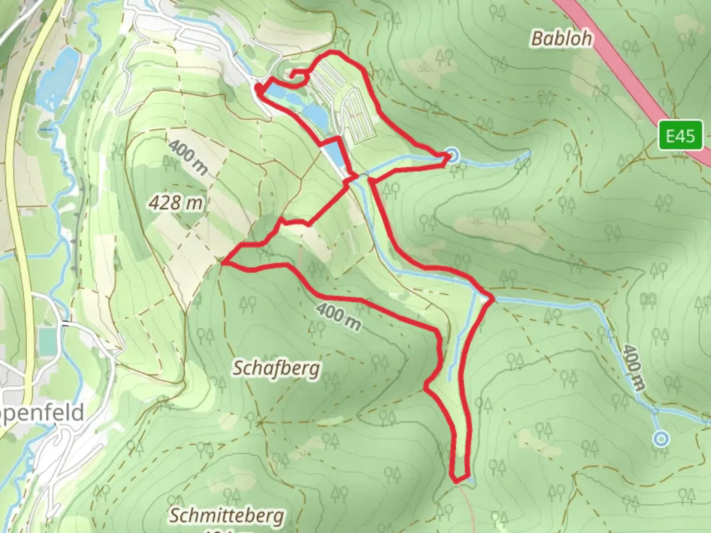 An image depicting the trail Ruine Wallenstein and Naturbad Loop and its surrounding area.