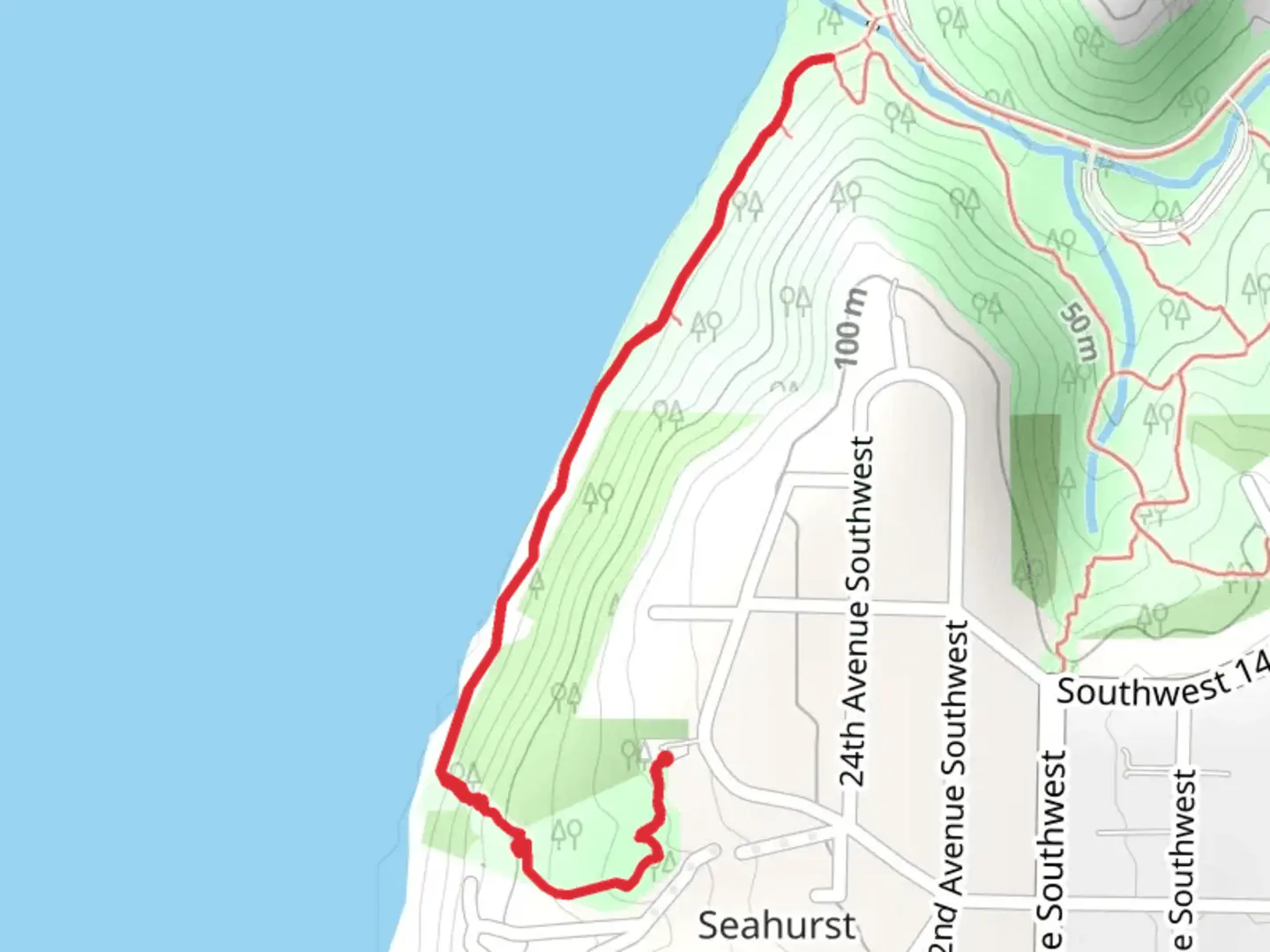 An image depicting the trail Eagle Landing Park and Sea Star Shelter and its surrounding area.