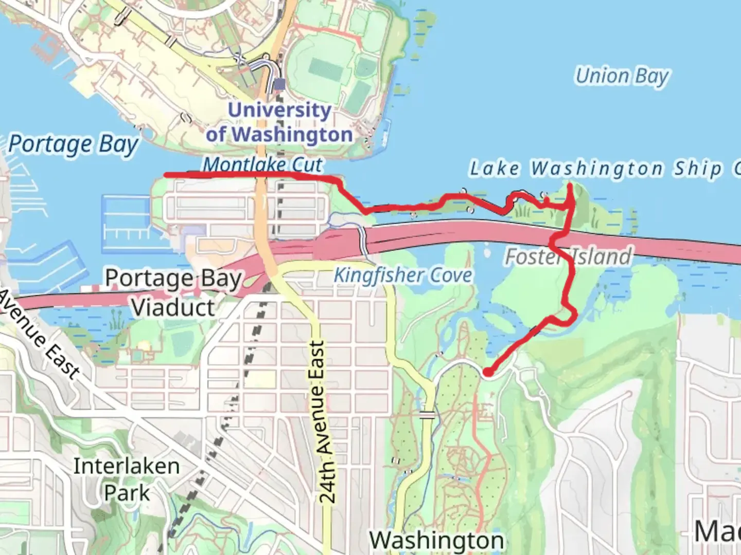 An image depicting the trail Foster Point Trail and Arboretum Waterfront Trail and its surrounding area.